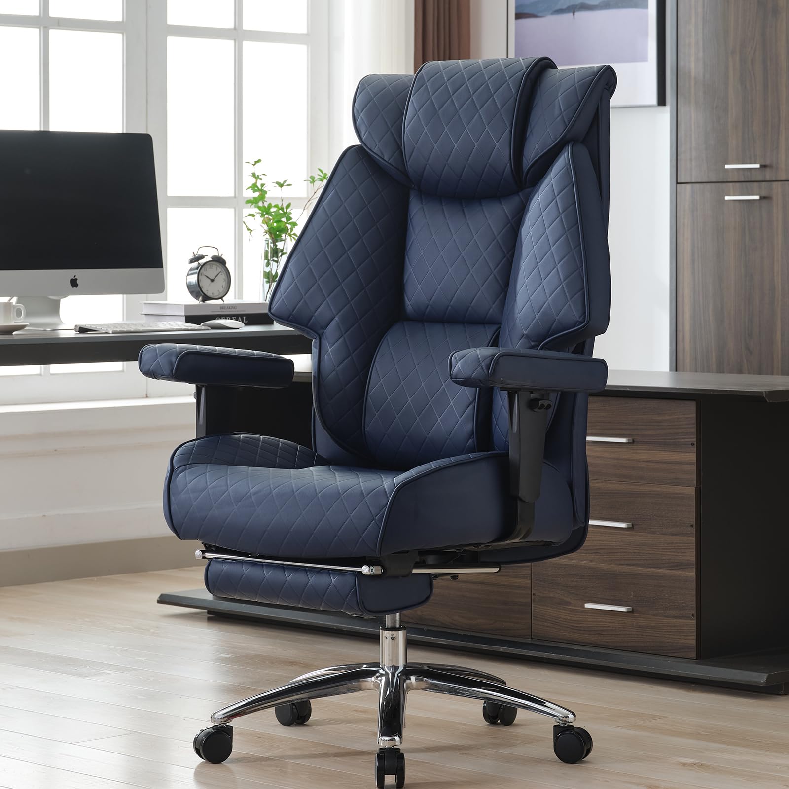 EXCEBET Big and Tall Office Chair 400lbs Wide Seat, Leather High Back Executive Office Chair with Lumbar Support, Ergonomic Chairs Padded Armrests & Thick Cushion (Mesh Beige)