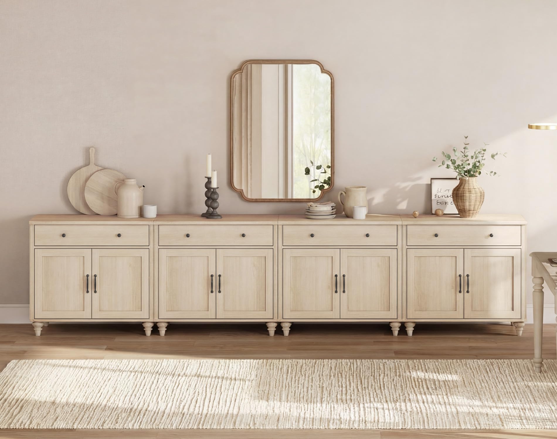 WAMAPT Buffet Cabinet with 4 Doors and 2 Drawers, Large Coffee Bar Table Wood Kitchen Storage Cabinets with Storage Cabinets, Modern Farmhouse Sideboard Credenza for Dining Room, Oak, 68 inch