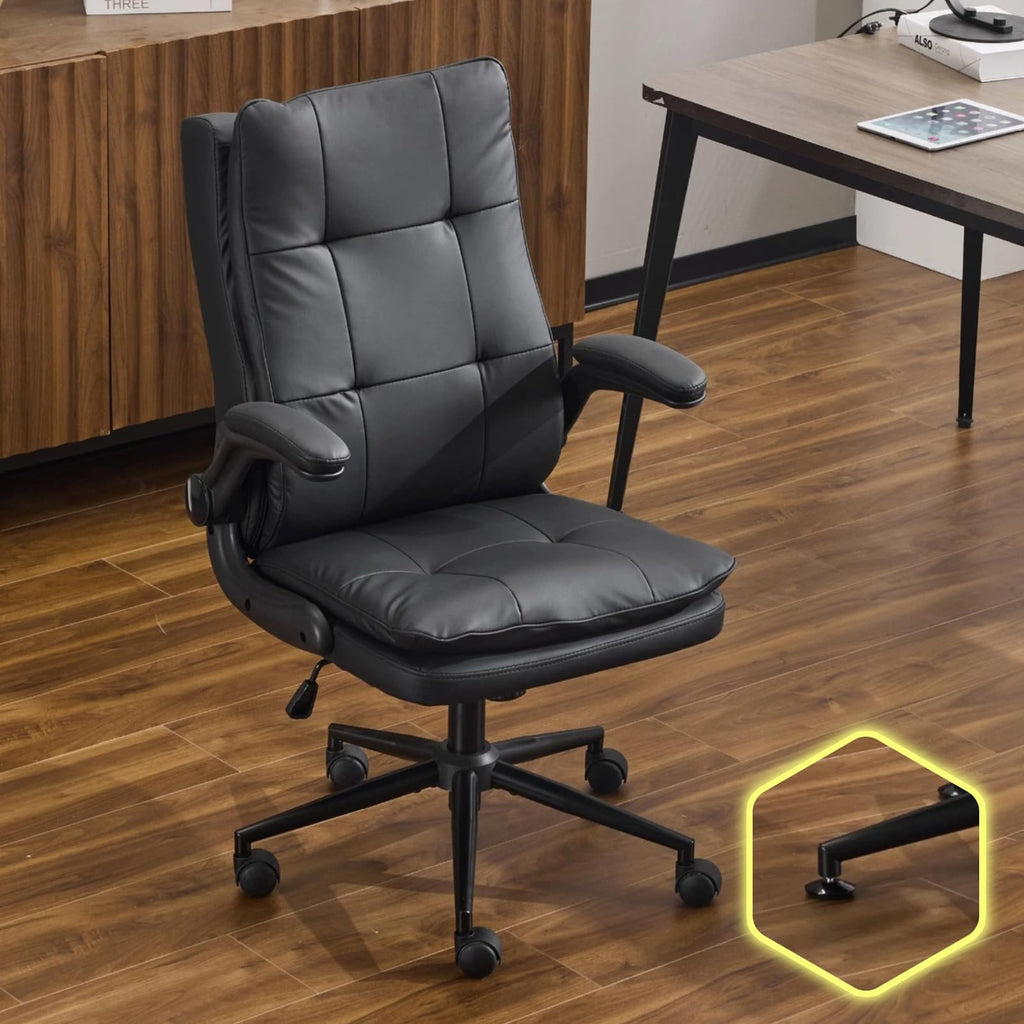 VINGLI Comfy Brown Leather Office Desk Chair,Ergonomic High-Back Computer Gaming Chair with Replaceable Wheels,Dual-Base,Adjustable Height&Armrests,360 Swivel Task Chair for Home Office,Vintage,Rustic