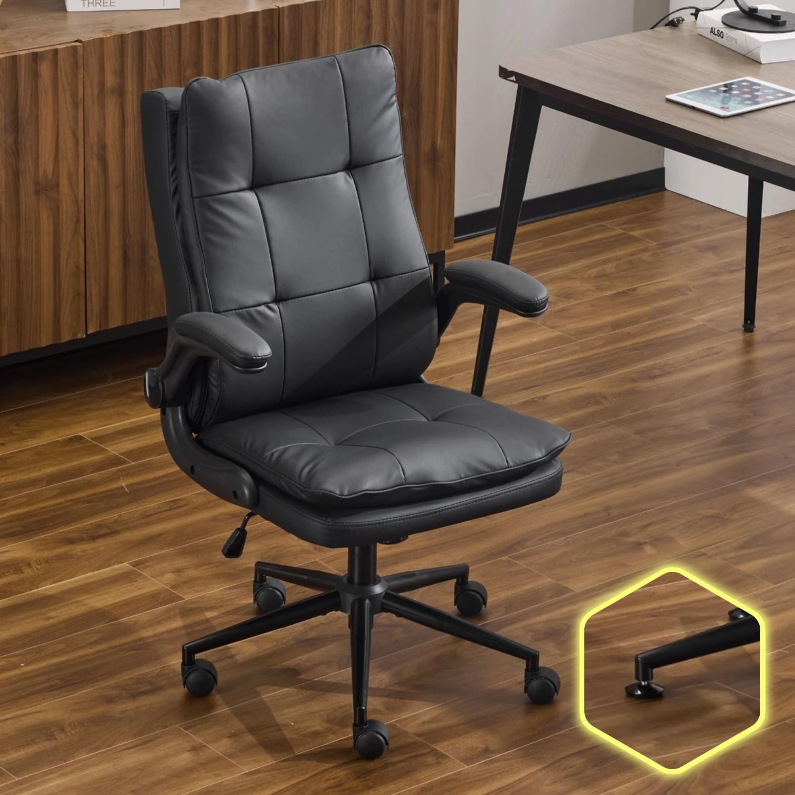 VINGLI Comfy Brown Leather Office Desk Chair,Ergonomic High-Back Computer Gaming Chair with Replaceable Wheels,Dual-Base,Adjustable Height&Armrests,360 Swivel Task Chair for Home Office,Vintage,Rustic