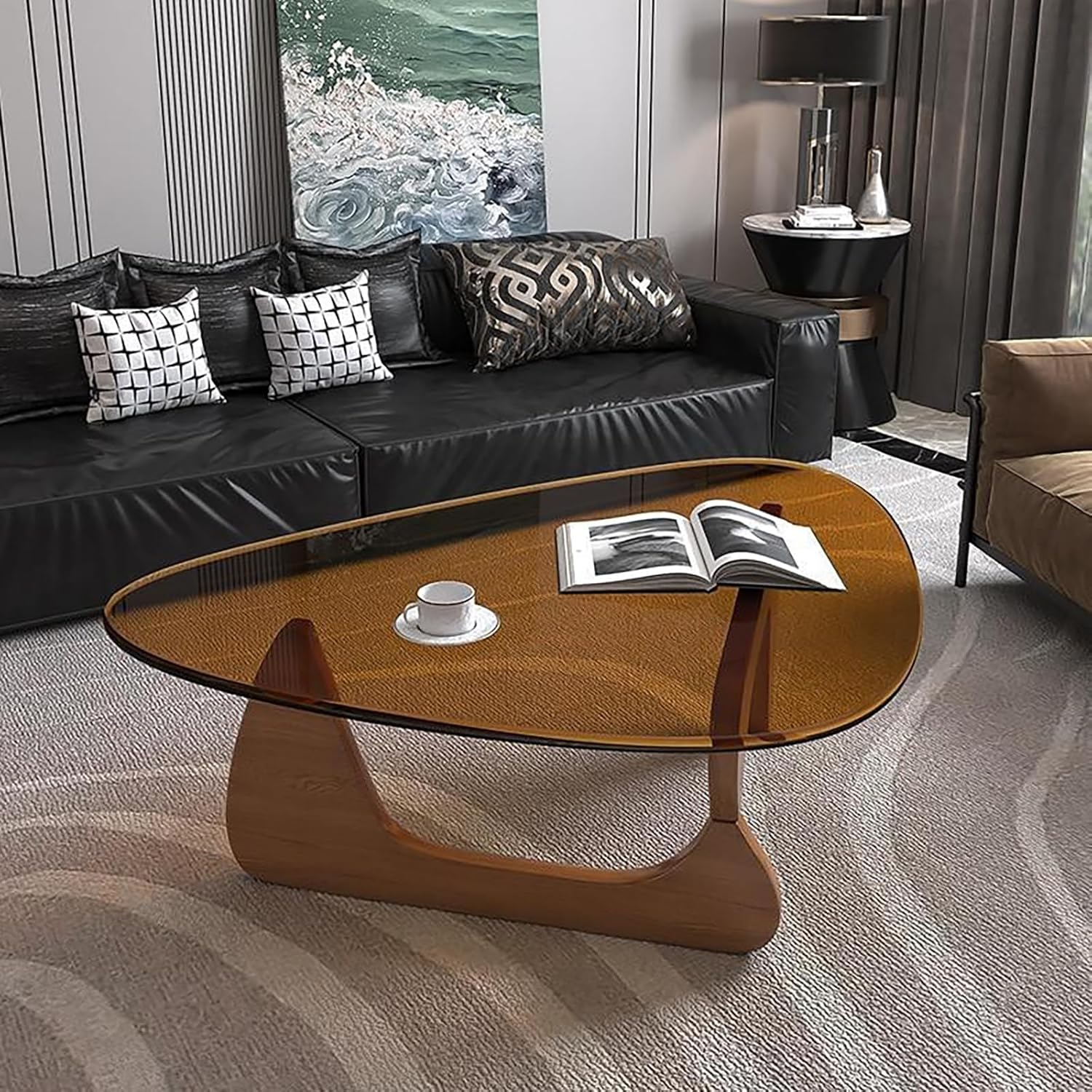 Modern Glass Coffee Table, Mid Century Small Coffee Table, Coffee Table for Living Room,Suitable for Bedroom Living Room Reception Office Tables (Walnut/Brown, Small)