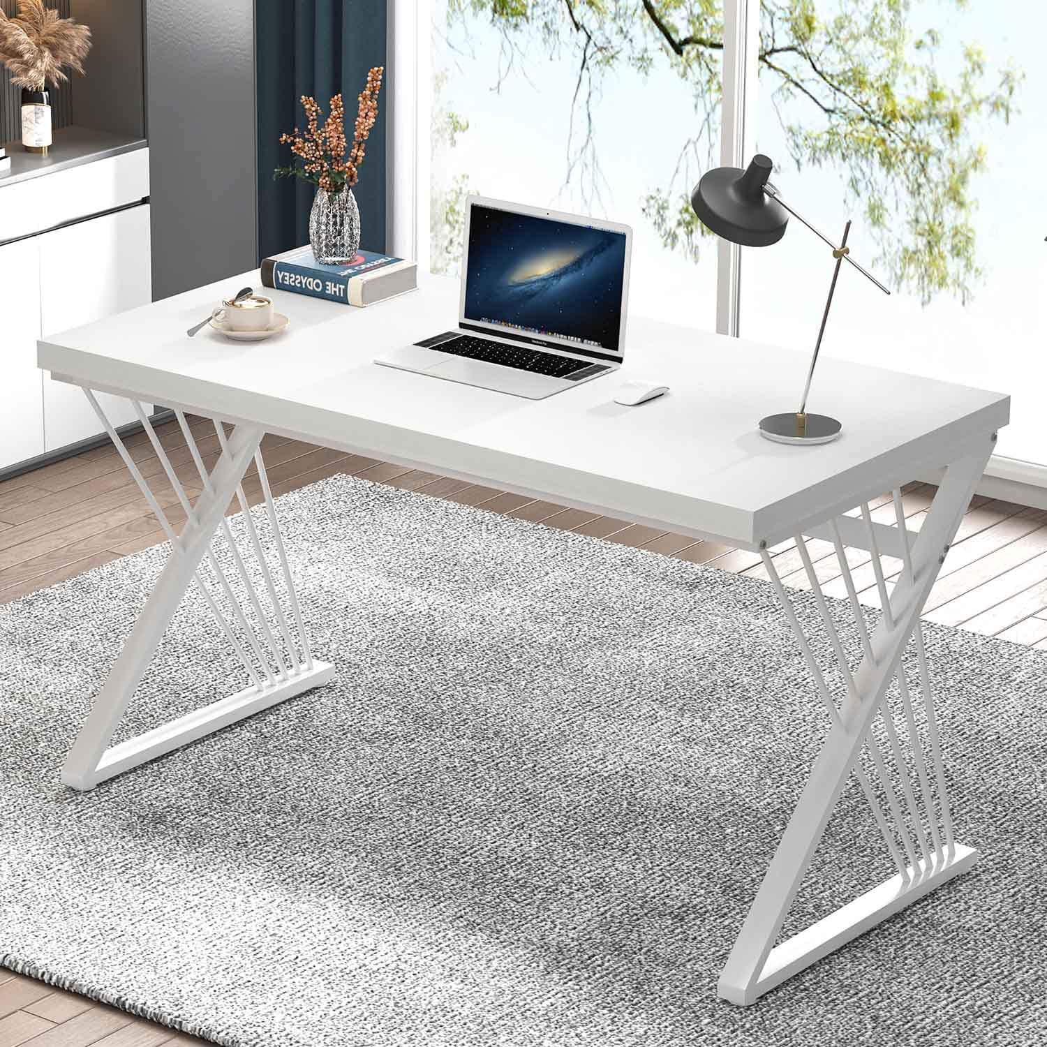 FOLUBAN Computer Desk, Modern Home Office Desk, Industrial Wood and Metal Study Writing Work PC Table for Bedroom Living Room, Rustic Oak, 47 Inch