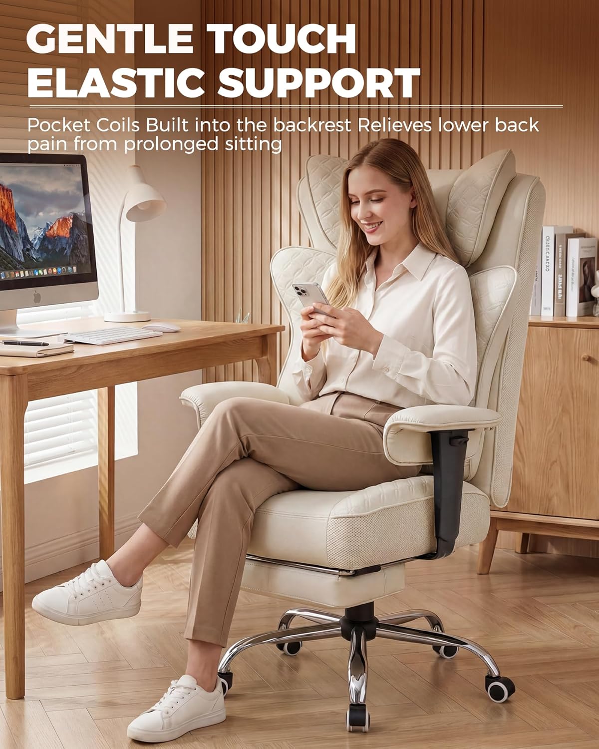 GTPLAYER Big and Tall Office Chair, Wide Ergonomic Gaming Chair with Deluxe Embossing Designed Leather with Foot Rest,150°Reclining Adjustable Soft Armrests Pocket Spring Back Support and Pillow