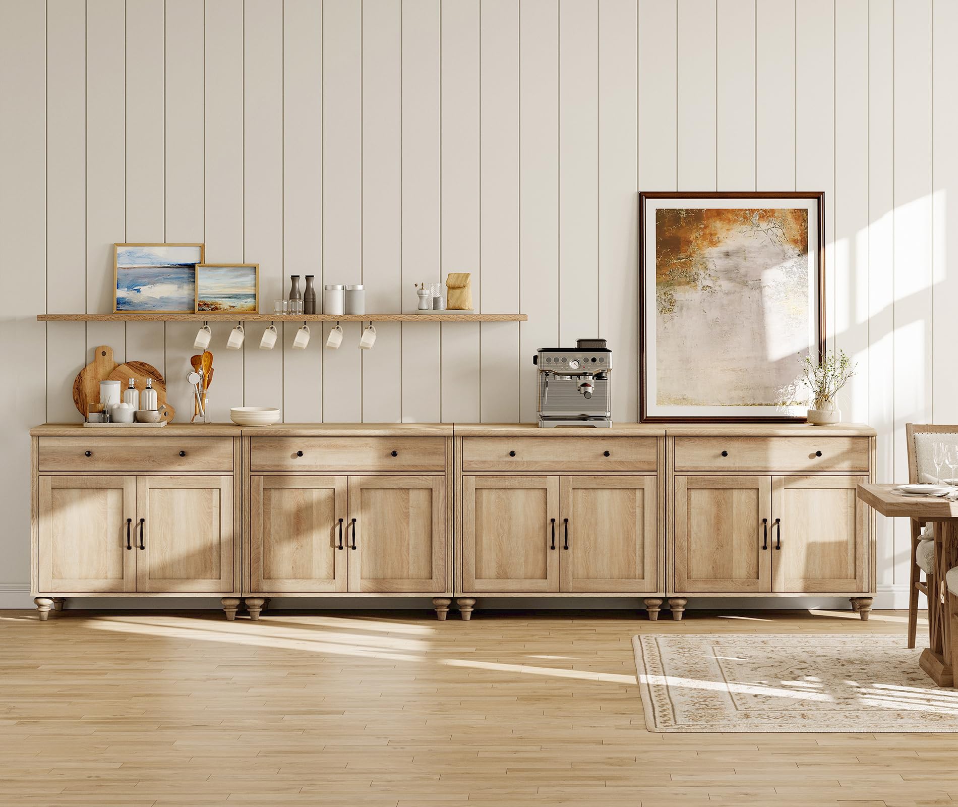 WAMAPT Buffet Cabinet with 4 Doors and 2 Drawers, Large Coffee Bar Table Wood Kitchen Storage Cabinets with Storage Cabinets, Modern Farmhouse Sideboard Credenza for Dining Room, Oak, 68 inch