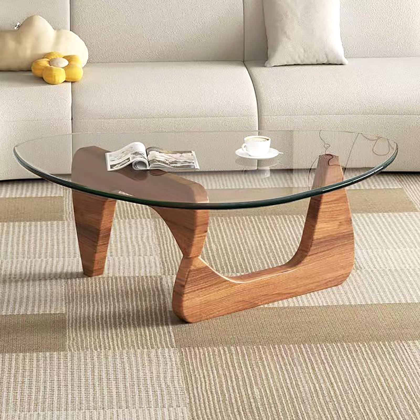 Modern Glass Coffee Table, Mid Century Small Coffee Table, Coffee Table for Living Room,Suitable for Bedroom Living Room Reception Office Tables (Walnut/Brown, Small)
