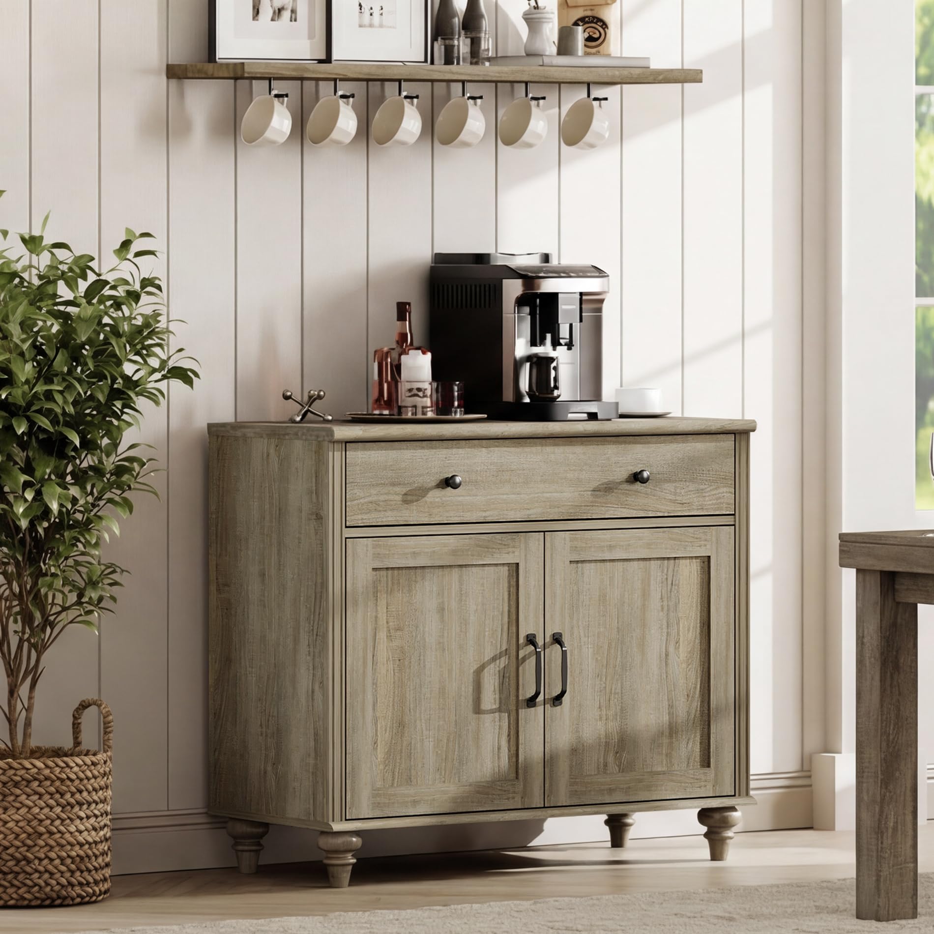 WAMAPT Buffet Cabinet with 4 Doors and 2 Drawers, Large Coffee Bar Table Wood Kitchen Storage Cabinets with Storage Cabinets, Modern Farmhouse Sideboard Credenza for Dining Room, Oak, 68 inch