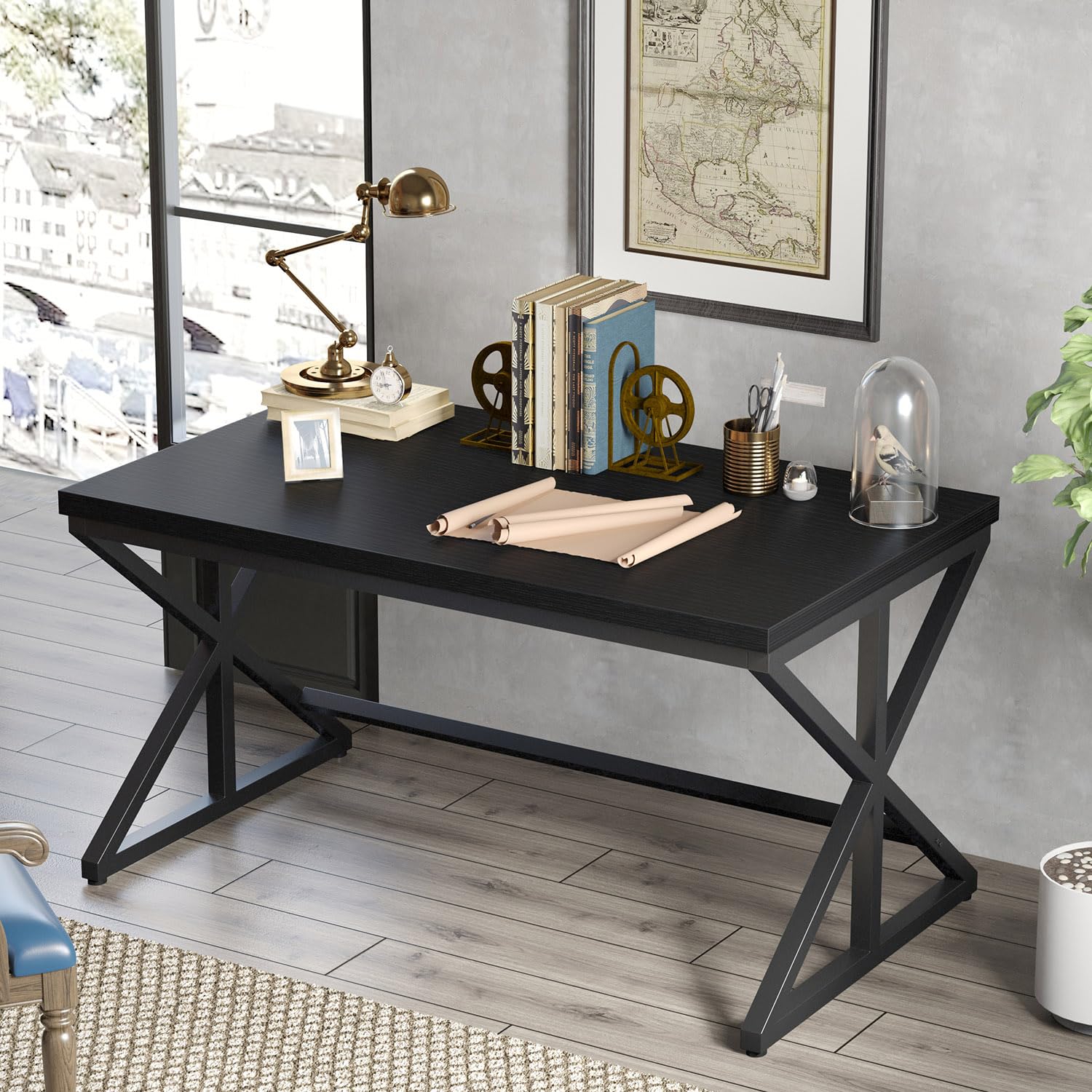 IBF Rustic Office Desk Table, Industrial Long Wood Computer Desk for Home Office, Modern Large Wide Simple Pc Gaming Workstation Executive Writing Desks Big Table for Work Study, Rustic Oak, 60 Inch