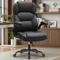 PU Leather Office Chair, Ergonomic High-Back Desk Computer & Gaming Chair with Adjustable Height, Rolling Swivel & Flip-Up Armrests, Comfy Padded Seat for Home Office-Black