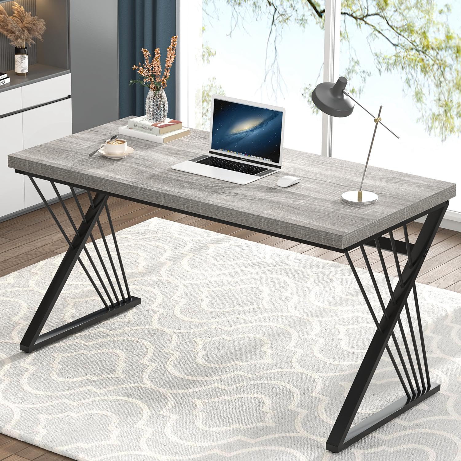 FOLUBAN Computer Desk, Modern Home Office Desk, Industrial Wood and Metal Study Writing Work PC Table for Bedroom Living Room, Rustic Oak, 47 Inch