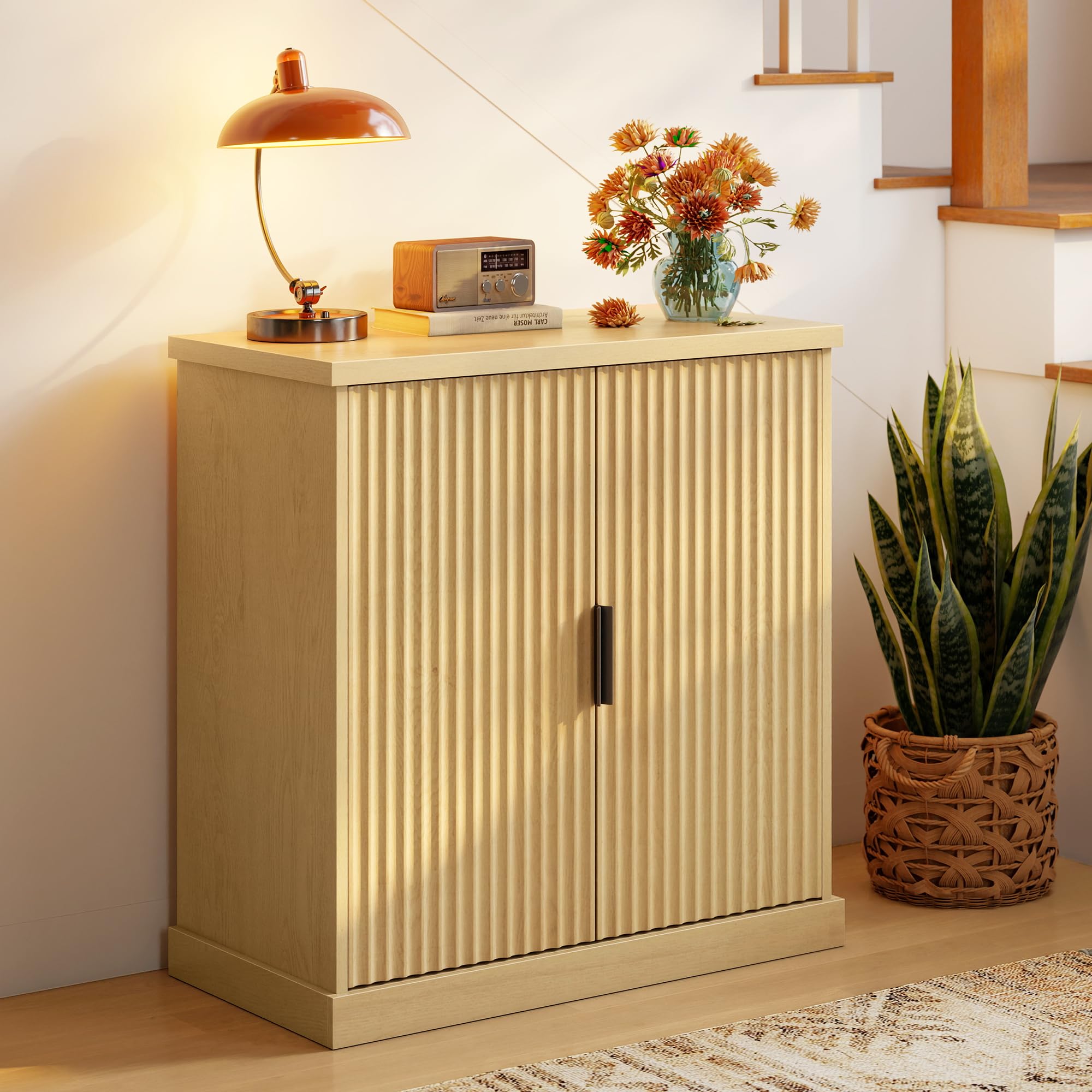 VASAGLE LIRY Collection - Buffet Cabinet, Coffee Bar Cabinet with 2 Drawers, Adjustable Shelves, Sideboard Storage with Cable Holes, Drawer Dividers, Rustic White and Honey Brown UBBK381W01