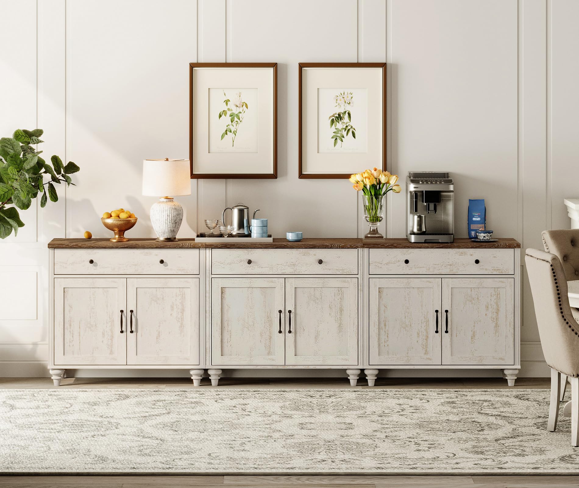 WAMAPT Buffet Cabinet with 4 Doors and 2 Drawers, Large Coffee Bar Table Wood Kitchen Storage Cabinets with Storage Cabinets, Modern Farmhouse Sideboard Credenza for Dining Room, Oak, 68 inch