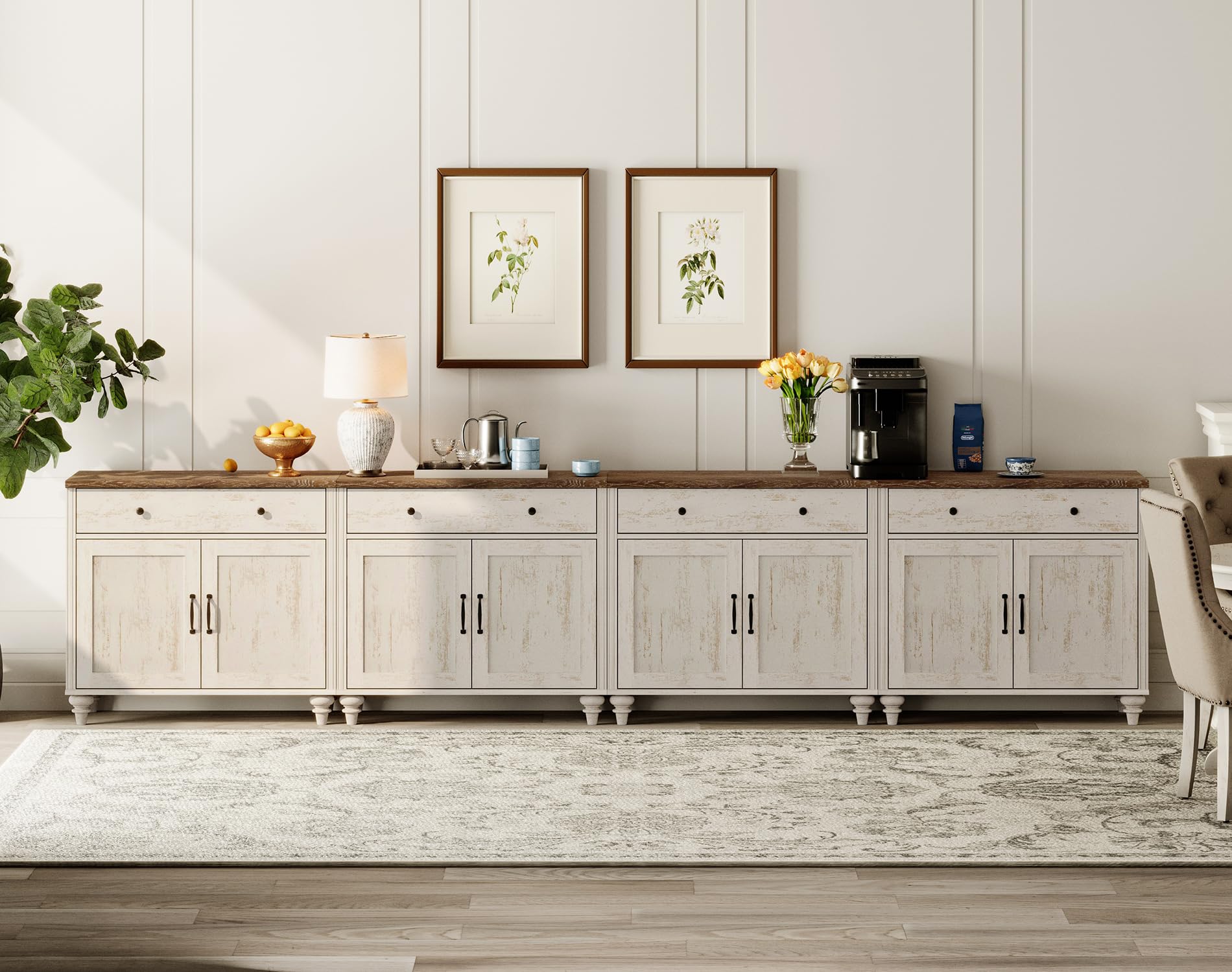 WAMAPT Buffet Cabinet with 4 Doors and 2 Drawers, Large Coffee Bar Table Wood Kitchen Storage Cabinets with Storage Cabinets, Modern Farmhouse Sideboard Credenza for Dining Room, Oak, 68 inch