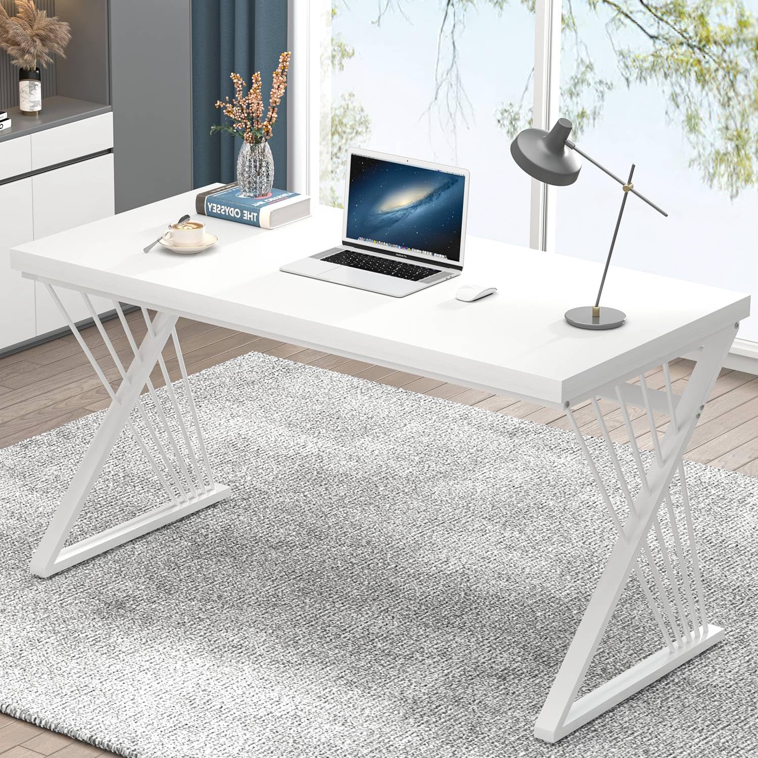 FOLUBAN Computer Desk, Modern Home Office Desk, Industrial Wood and Metal Study Writing Work PC Table for Bedroom Living Room, Rustic Oak, 47 Inch