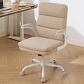Office Chair Adjustable Desk Chair Mid Back Executive Comfortable Bonded Leather Ergonomic Back Support Home Computer Chairs with Padded Flip-up Armrest Swivel Wheels (Tan)