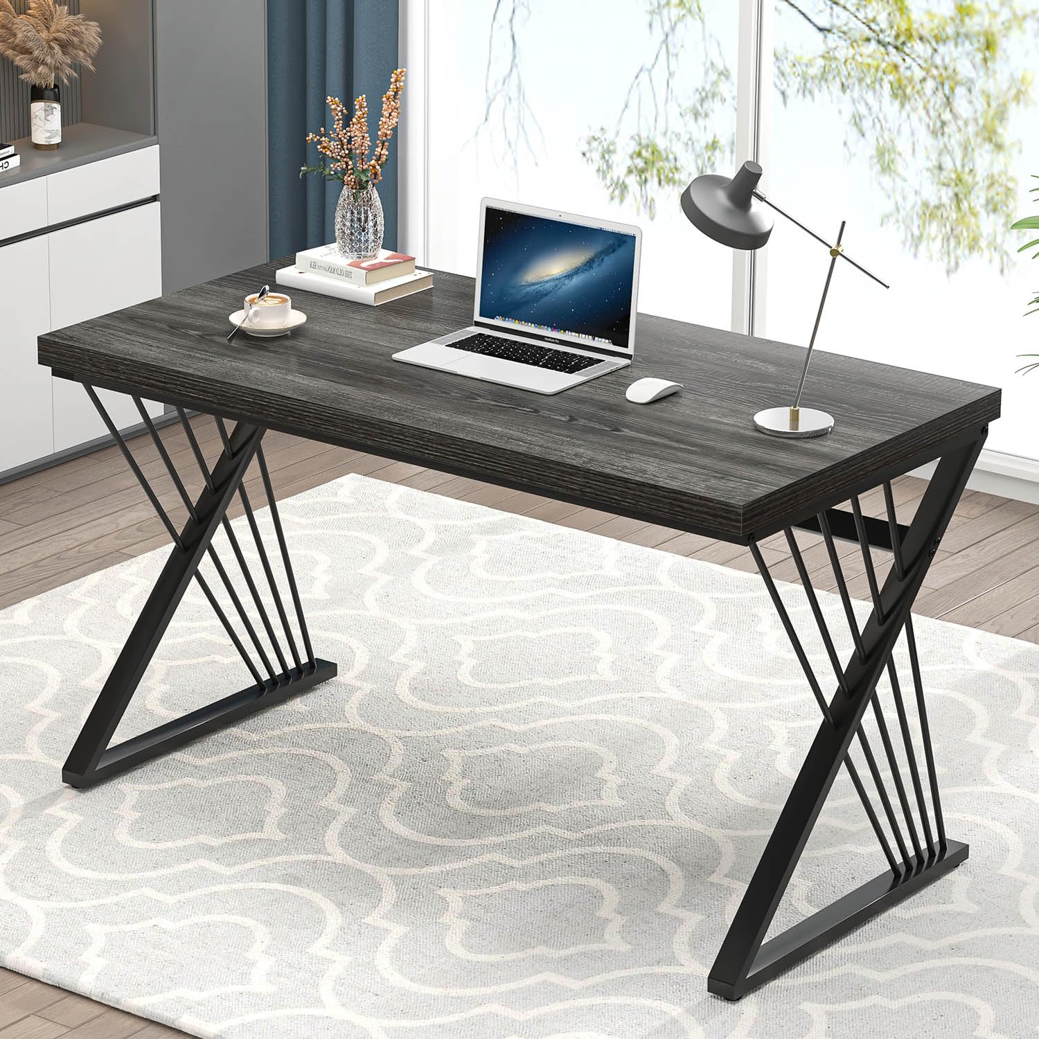 FOLUBAN Computer Desk, Modern Home Office Desk, Industrial Wood and Metal Study Writing Work PC Table for Bedroom Living Room, Rustic Oak, 47 Inch