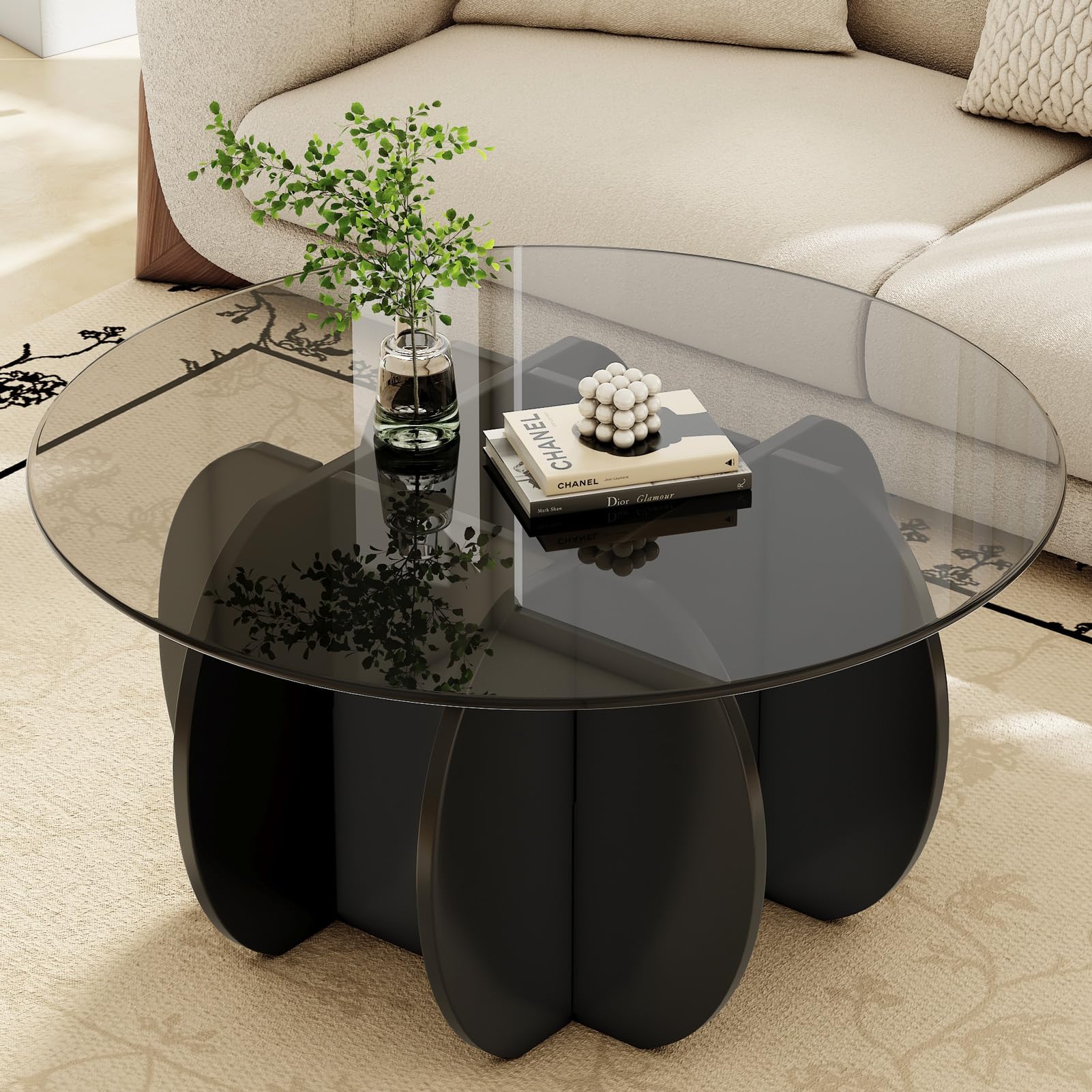 Coffee Table for Living Room Mid Century Modern Center Table with Glass Top and Wood, 36 Inch, Brown/Walnut