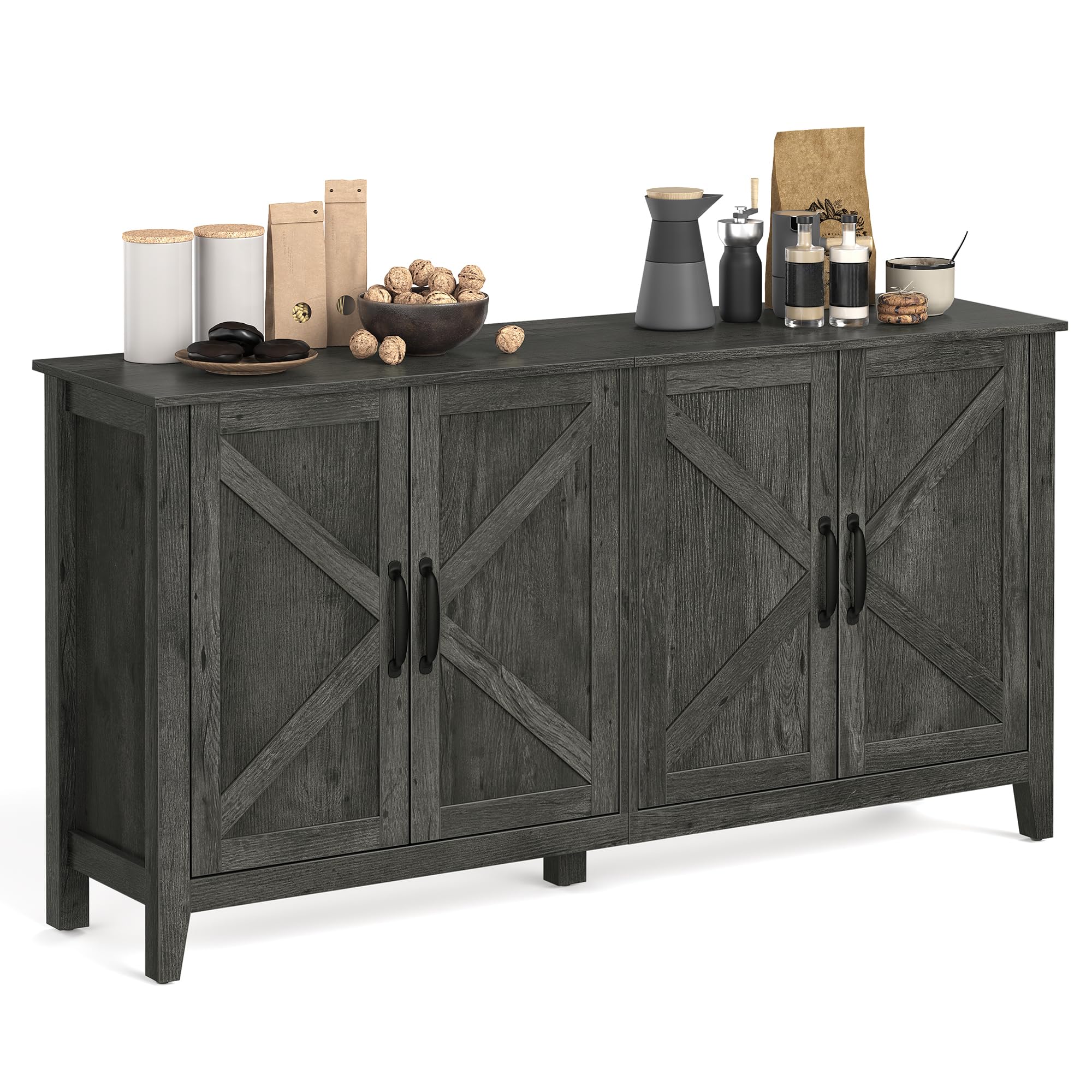 VASAGLE LIRY Collection - Buffet Cabinet, Coffee Bar Cabinet with 2 Drawers, Adjustable Shelves, Sideboard Storage with Cable Holes, Drawer Dividers, Rustic White and Honey Brown UBBK381W01