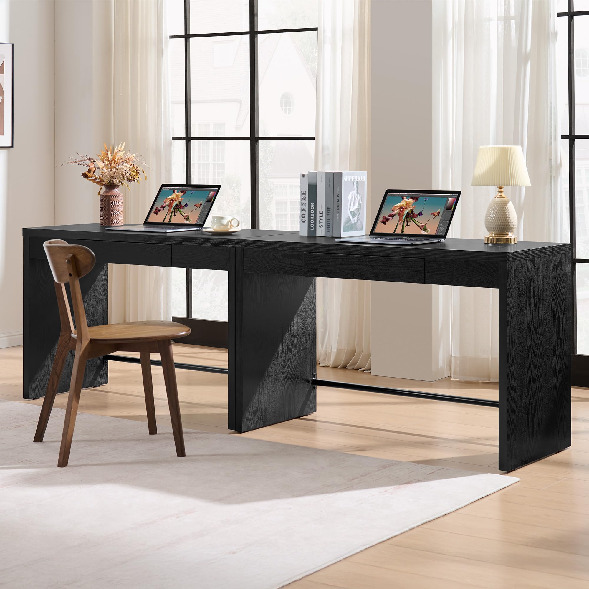 SICOTAS Computer Desk Writing Table - 47-Inch Home Office Executive Desk with Drawer, Farmhouse Study Desk with Storage,Boho Makeup Vanity Table for Bedroom Dormitory (Reclaimed Caramel Oak, 1 Piece)