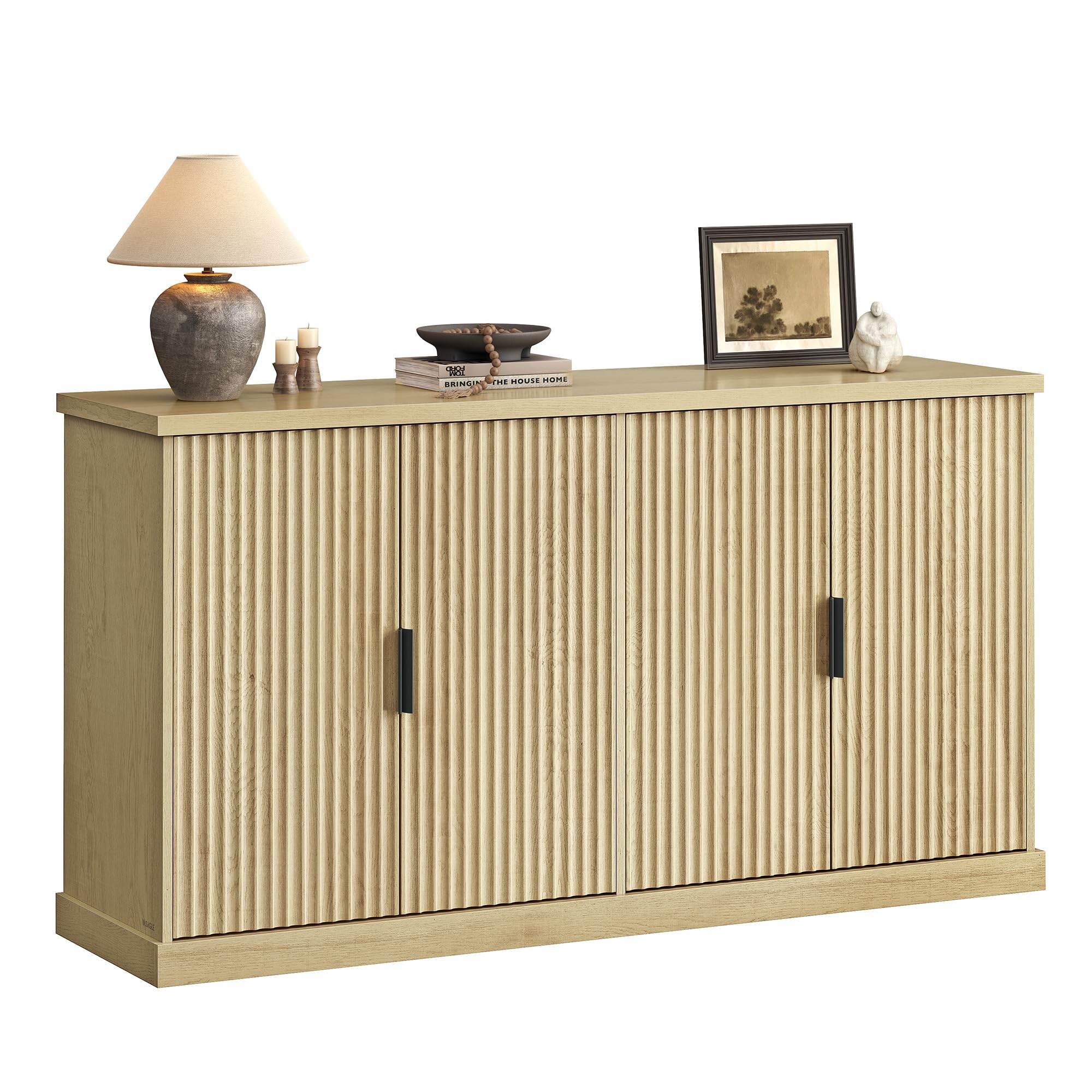 VASAGLE LIRY Collection - Buffet Cabinet, Coffee Bar Cabinet with 2 Drawers, Adjustable Shelves, Sideboard Storage with Cable Holes, Drawer Dividers, Rustic White and Honey Brown UBBK381W01