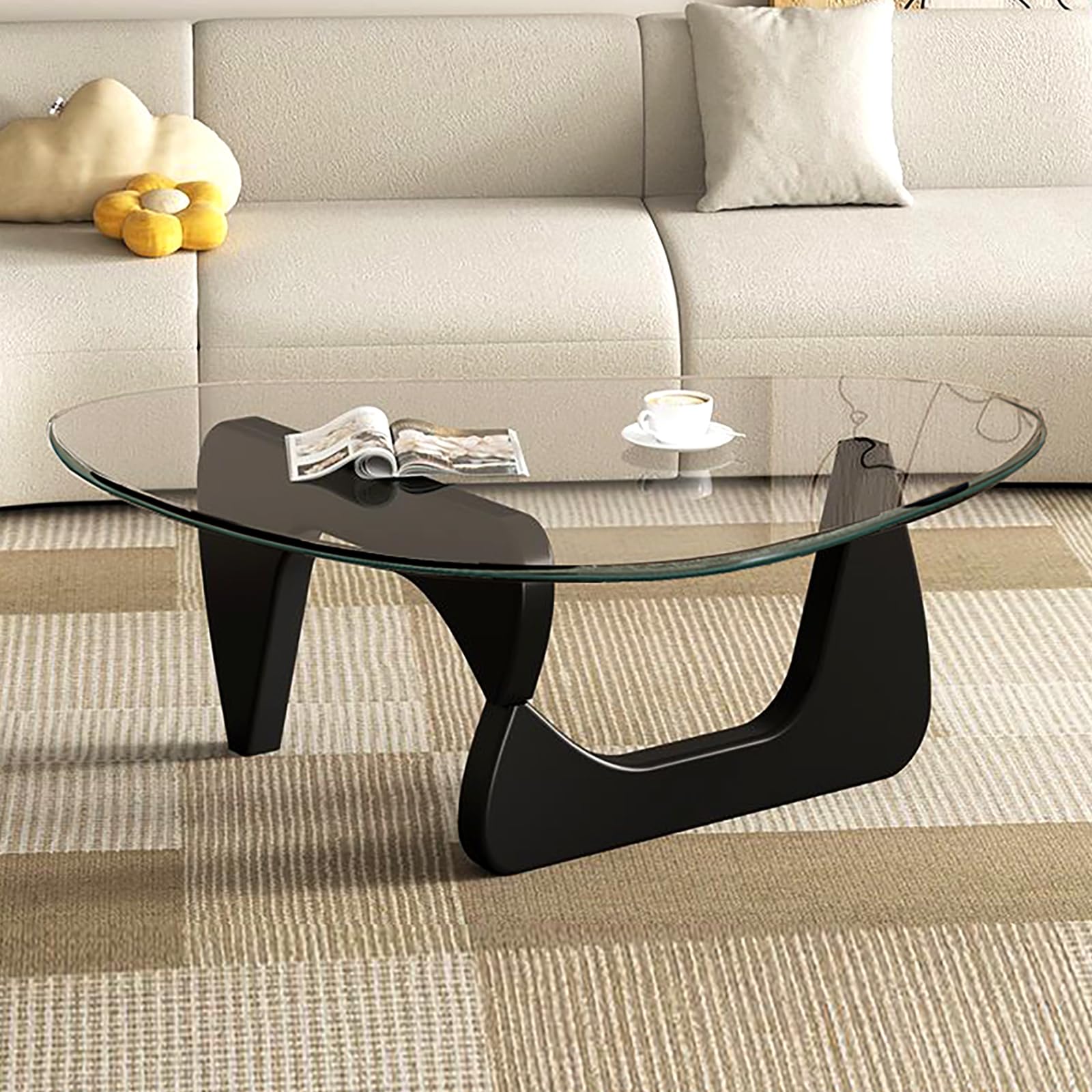 Modern Glass Coffee Table, Mid Century Small Coffee Table, Coffee Table for Living Room,Suitable for Bedroom Living Room Reception Office Tables (Walnut/Brown, Small)