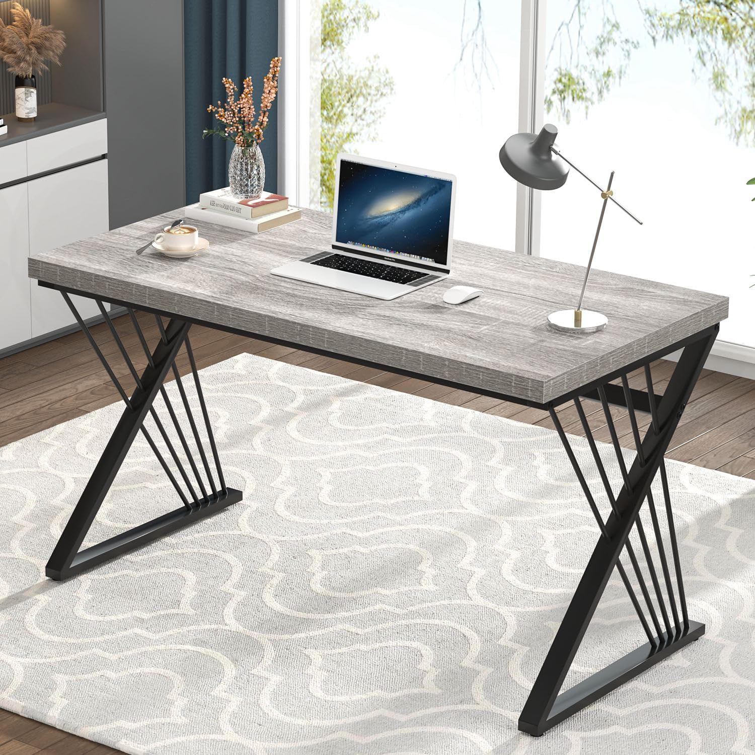 FOLUBAN Computer Desk, Modern Home Office Desk, Industrial Wood and Metal Study Writing Work PC Table for Bedroom Living Room, Rustic Oak, 47 Inch