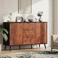 IDEALHOUSE Sideboard Buffet Cabinet with Storage, 59.1" Large Rattan Storage Cabinet with Drawers, Farmhouse Coffee Bar Cabinet for Living Room, Kitchen, Entryway, Black