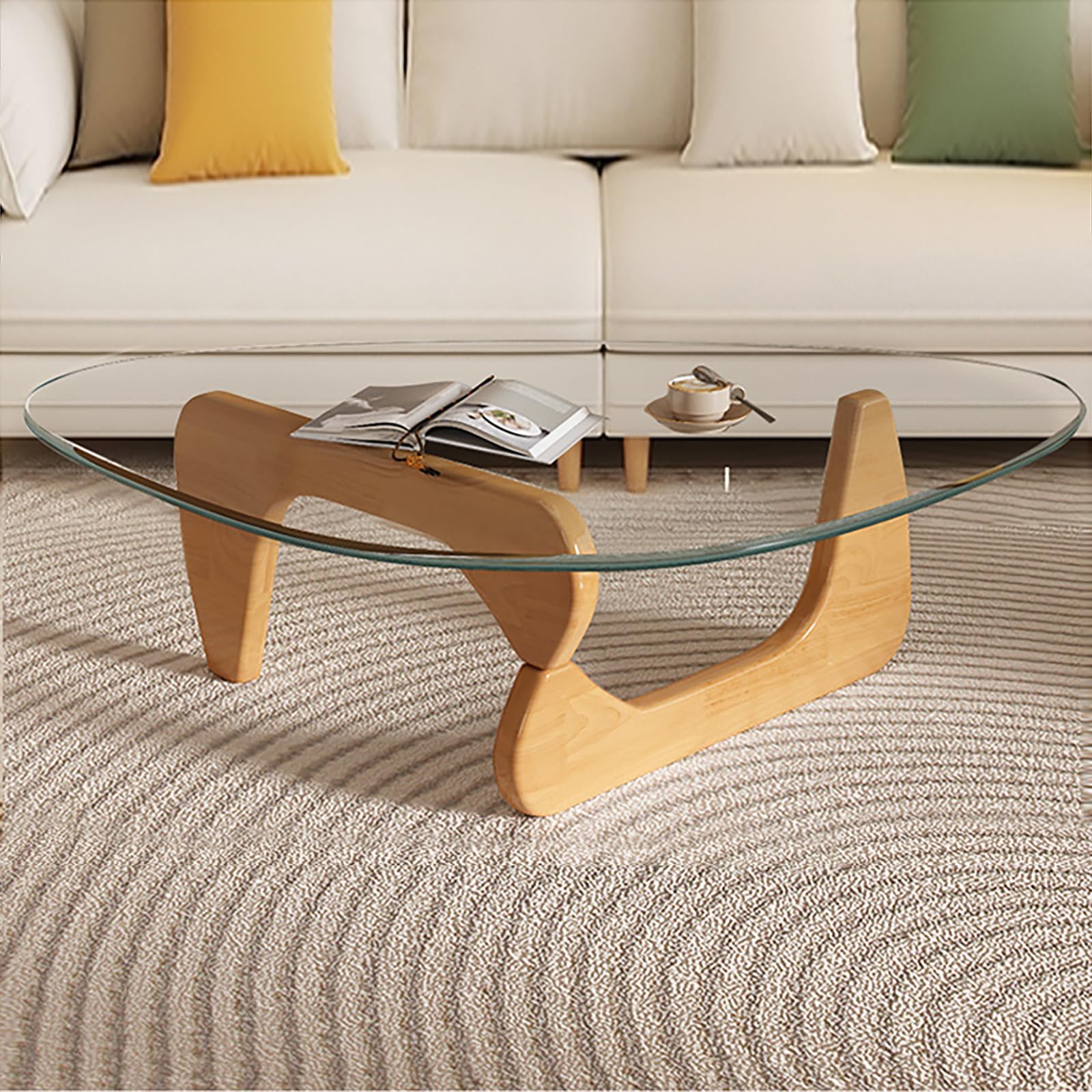 Modern Glass Coffee Table, Mid Century Small Coffee Table, Coffee Table for Living Room,Suitable for Bedroom Living Room Reception Office Tables (Walnut/Brown, Small)