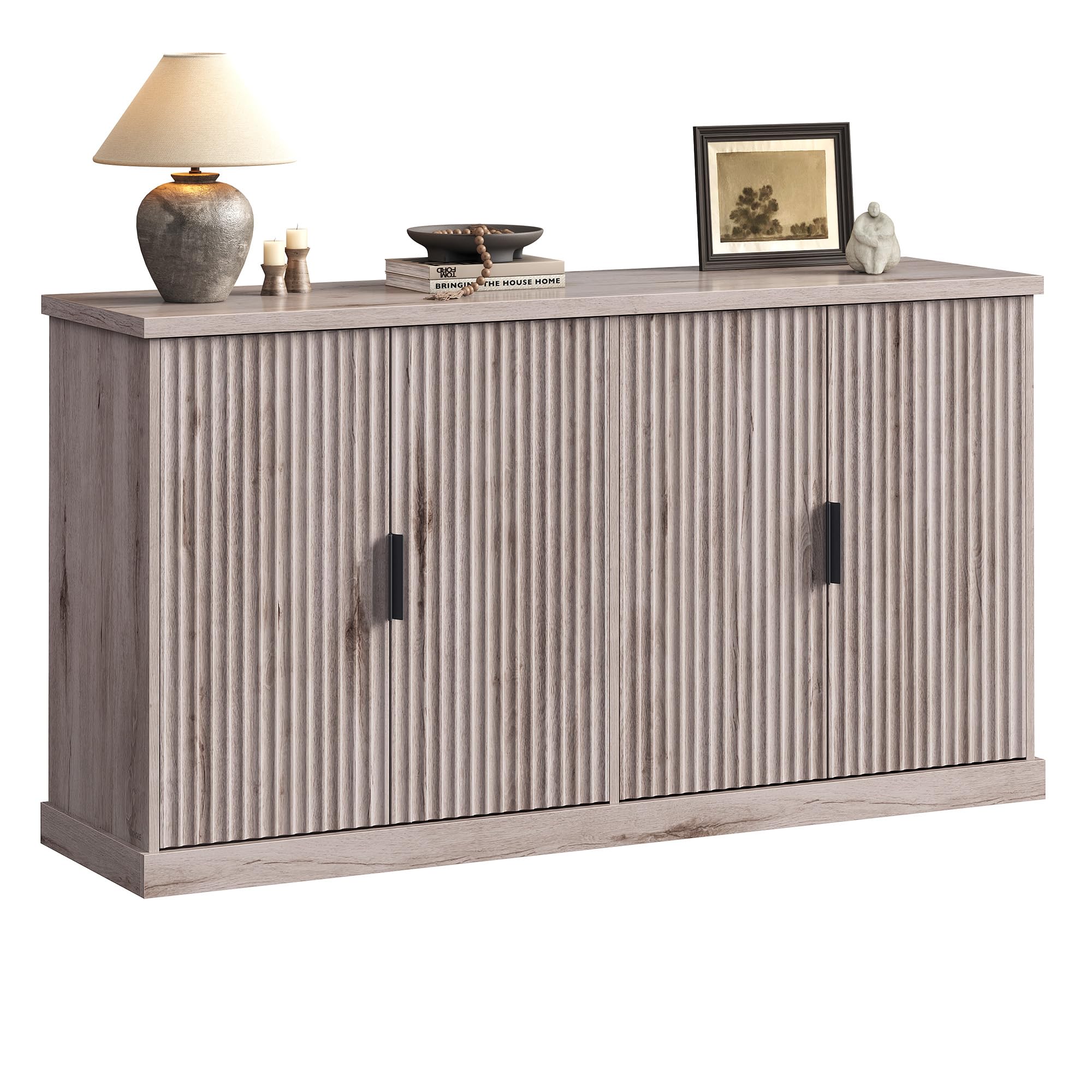 VASAGLE LIRY Collection - Buffet Cabinet, Coffee Bar Cabinet with 2 Drawers, Adjustable Shelves, Sideboard Storage with Cable Holes, Drawer Dividers, Rustic White and Honey Brown UBBK381W01