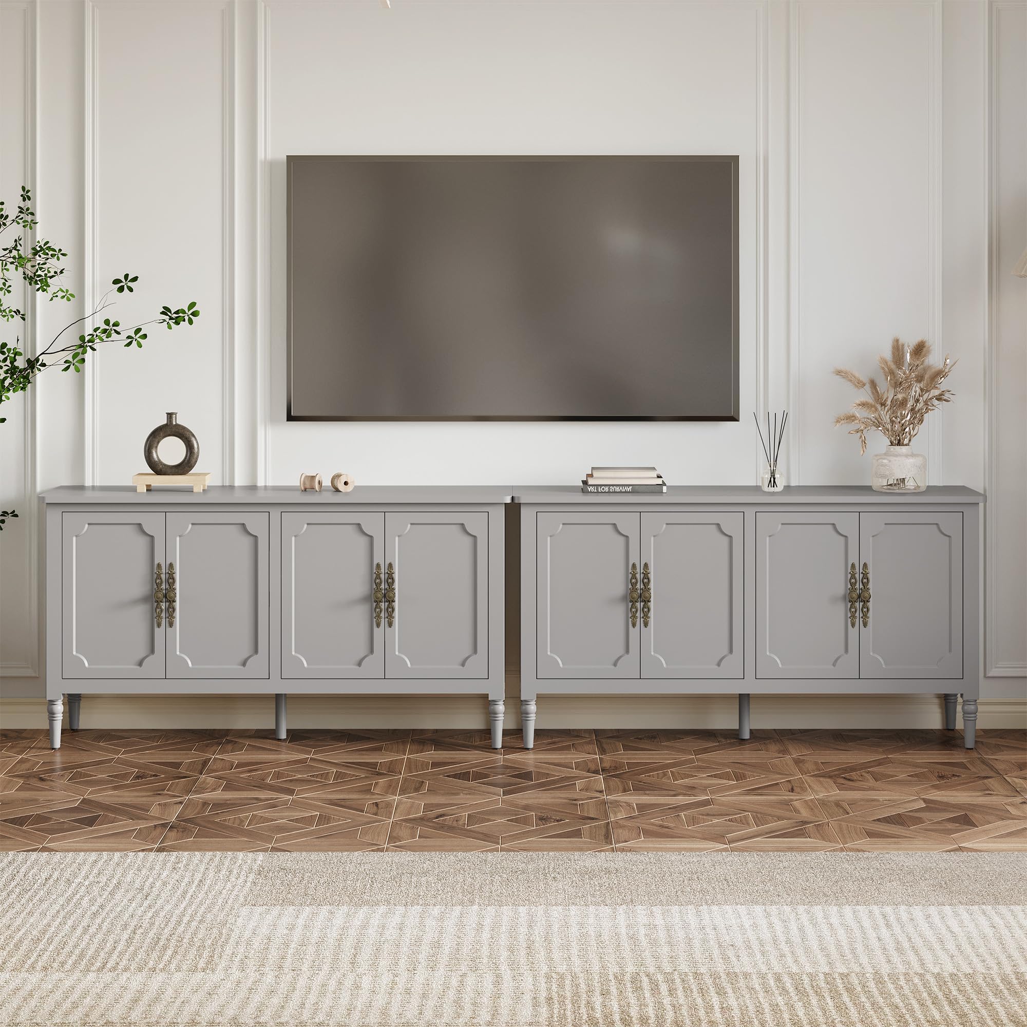 RoyalCraft Buffet Cabinet with Storage, 59" Vintage Sideboard with Adjustable Shelves, Mid Century Modern Painted Credenza Coffee Bar for Kitchen, Dining Room, Entryway, Living Room, Forest Green