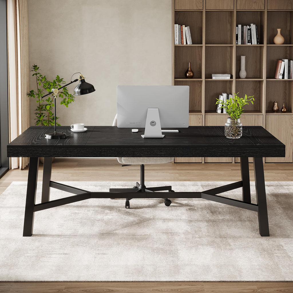 Tribesigns 71-Inch Executive Desk, Farmhouse Office Computer Desk with Sturdy Leg Structure, Rectangular Writing Table Business Furniture for Home Office, Natural