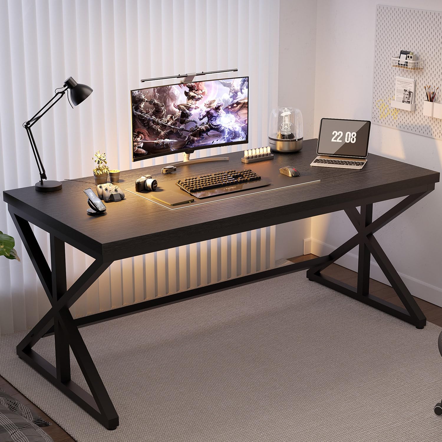 IBF Rustic Office Desk Table, Industrial Long Wood Computer Desk for Home Office, Modern Large Wide Simple Pc Gaming Workstation Executive Writing Desks Big Table for Work Study, Rustic Oak, 60 Inch