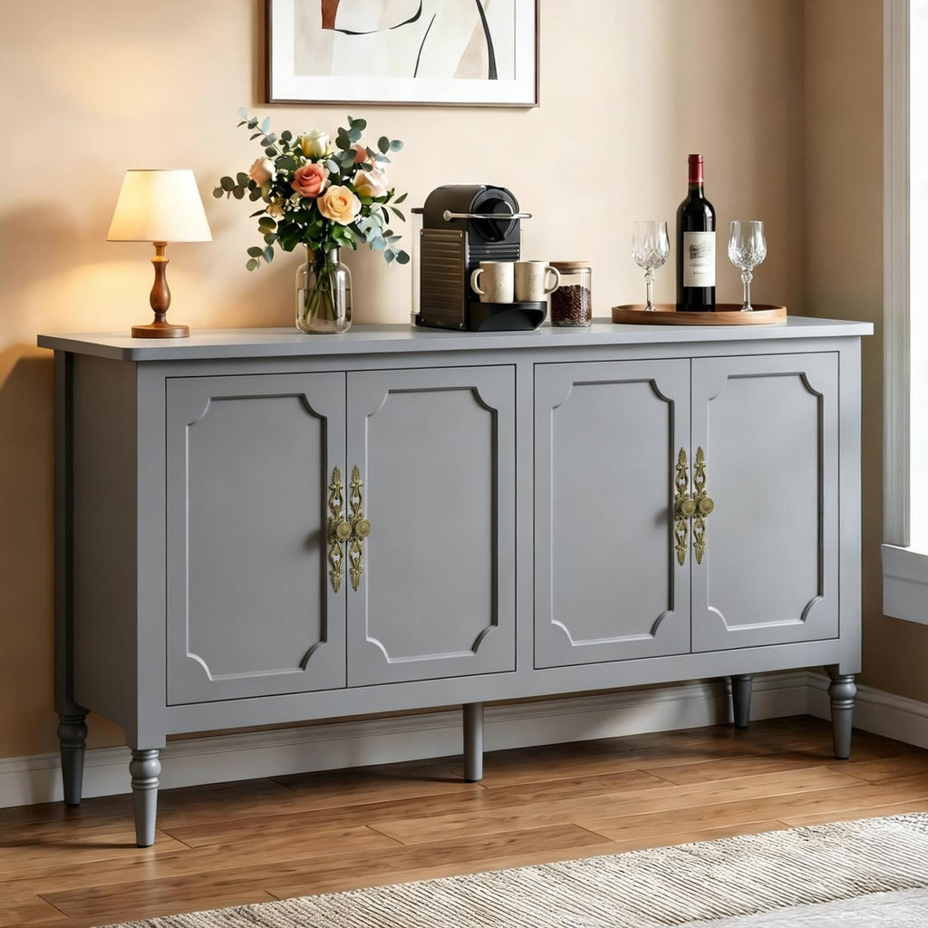 RoyalCraft Buffet Cabinet with Storage, 59" Vintage Sideboard with Adjustable Shelves, Mid Century Modern Painted Credenza Coffee Bar for Kitchen, Dining Room, Entryway, Living Room, Forest Green