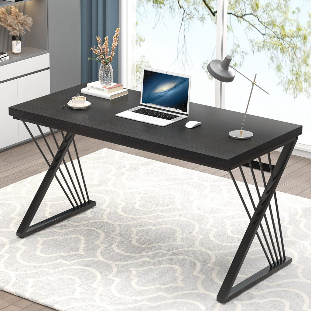 FOLUBAN Computer Desk, Modern Home Office Desk, Industrial Wood and Metal Study Writing Work PC Table for Bedroom Living Room, Rustic Oak, 47 Inch