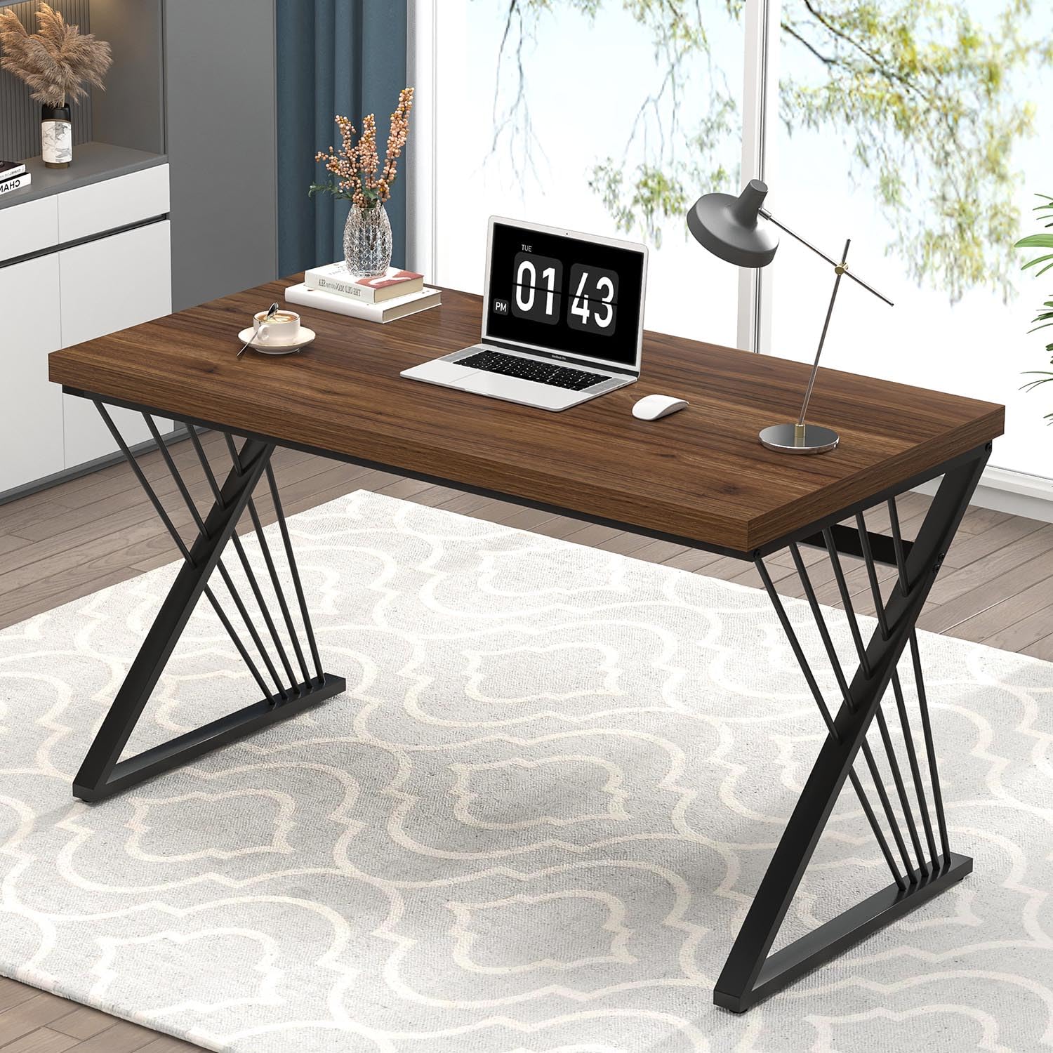 FOLUBAN Computer Desk, Modern Home Office Desk, Industrial Wood and Metal Study Writing Work PC Table for Bedroom Living Room, Rustic Oak, 47 Inch