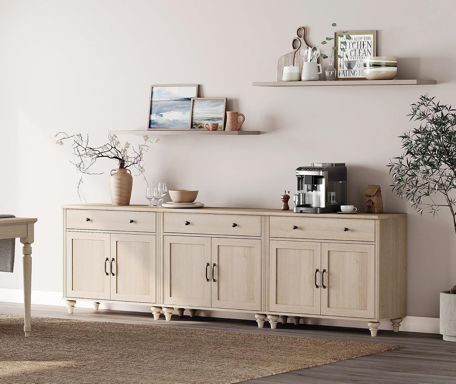 WAMAPT Buffet Cabinet with 4 Doors and 2 Drawers, Large Coffee Bar Table Wood Kitchen Storage Cabinets with Storage Cabinets, Modern Farmhouse Sideboard Credenza for Dining Room, Oak, 68 inch