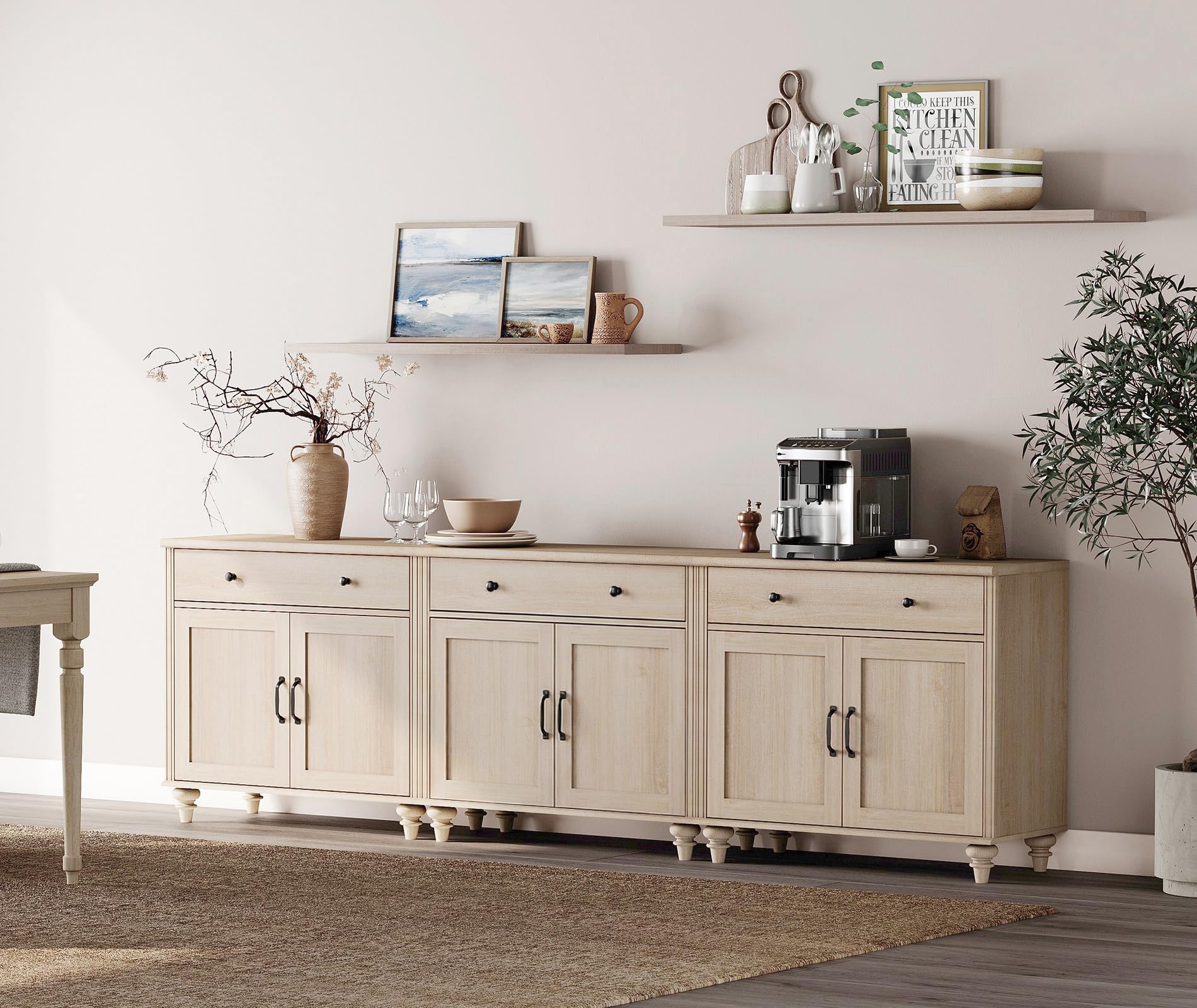 WAMAPT Buffet Cabinet with 4 Doors and 2 Drawers, Large Coffee Bar Table Wood Kitchen Storage Cabinets with Storage Cabinets, Modern Farmhouse Sideboard Credenza for Dining Room, Oak, 68 inch