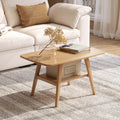31.49" Solid Oak 2-Tier Walnut Mid Century Modern Coffee Table with Storage Shelf for Living Room