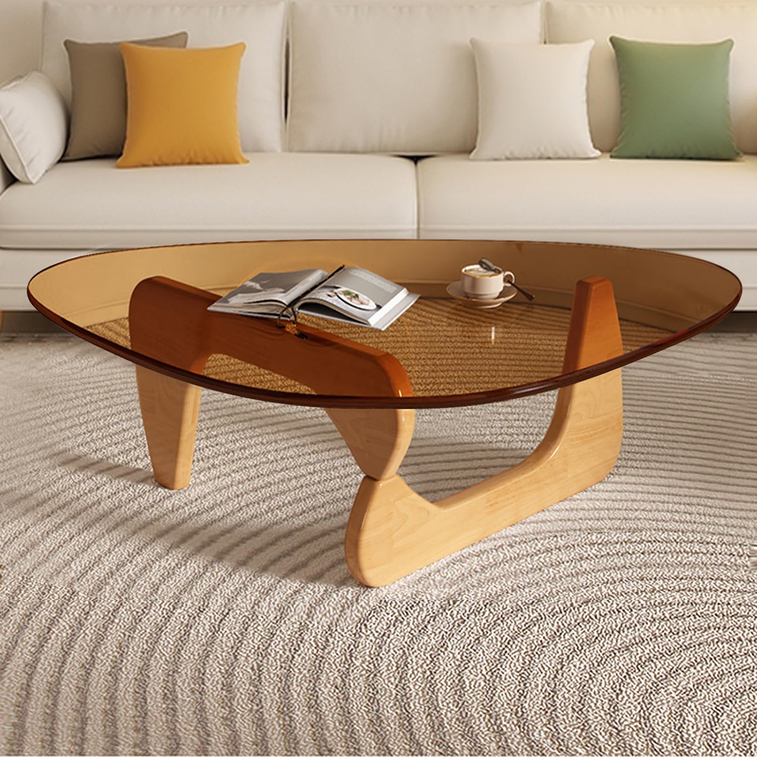 Modern Glass Coffee Table, Mid Century Small Coffee Table, Coffee Table for Living Room,Suitable for Bedroom Living Room Reception Office Tables (Walnut/Brown, Small)
