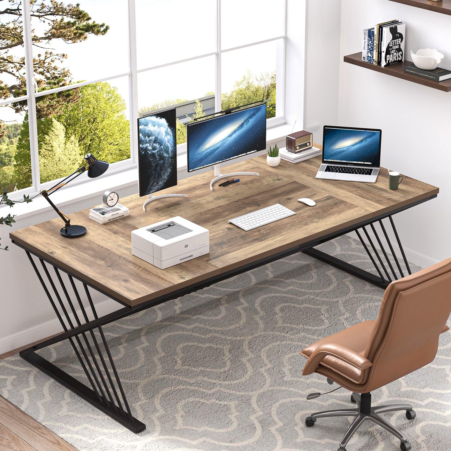 FOLUBAN Computer Desk, Modern Home Office Desk, Industrial Wood and Metal Study Writing Work PC Table for Bedroom Living Room, Rustic Oak, 47 Inch