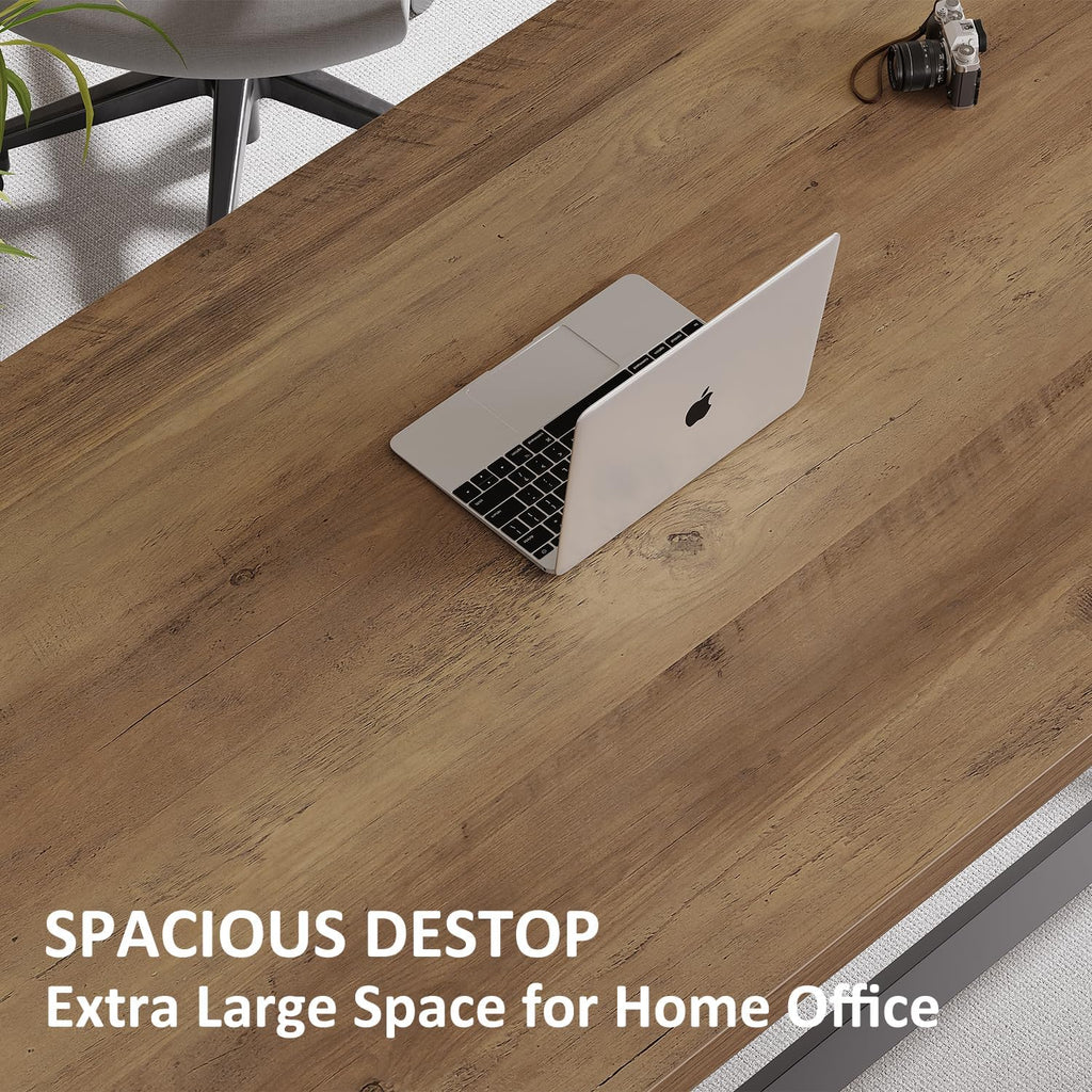 IBF Rustic Office Desk Table, Industrial Long Wood Computer Desk for Home Office, Modern Large Wide Simple Pc Gaming Workstation Executive Writing Desks Big Table for Work Study, Rustic Oak, 60 Inch