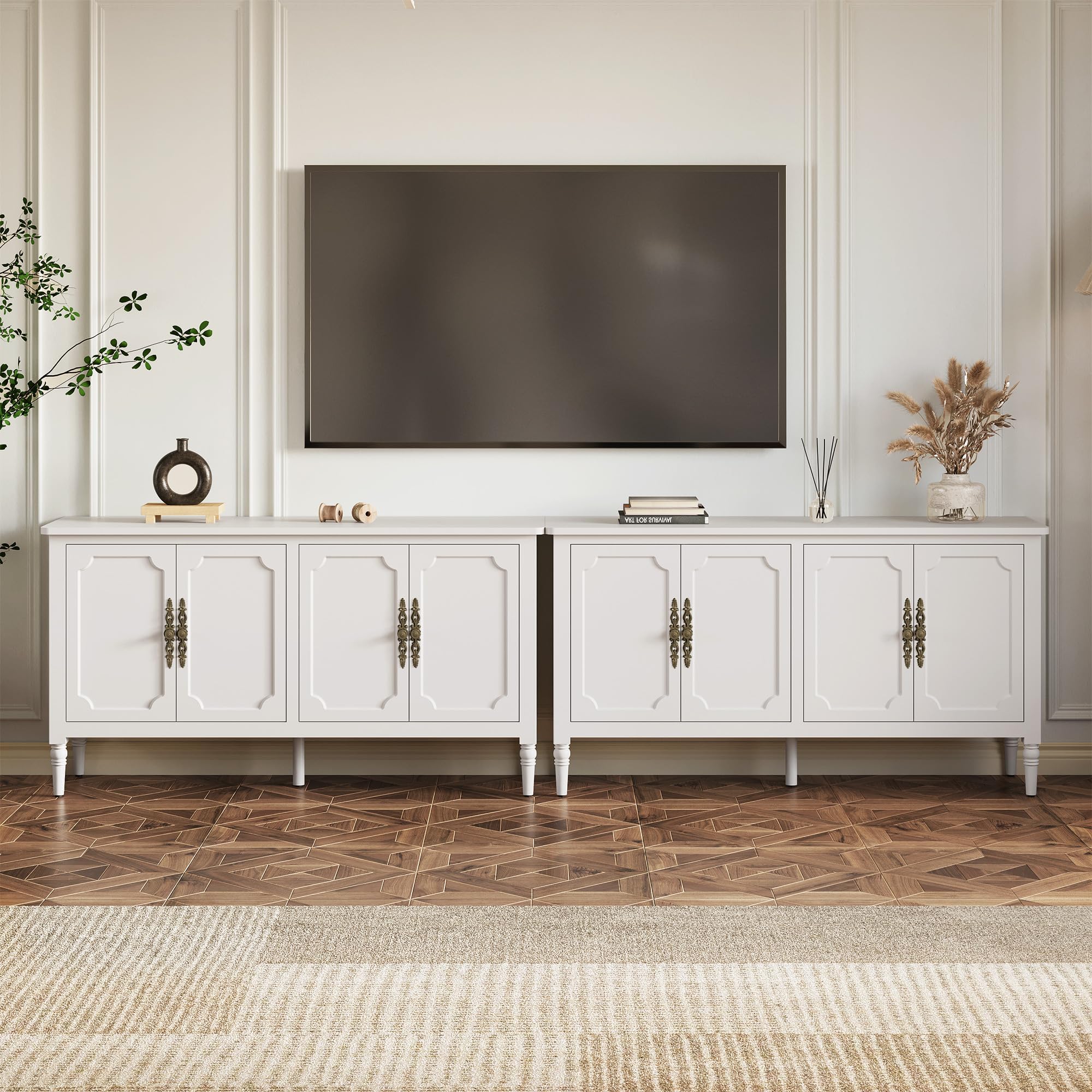 RoyalCraft Buffet Cabinet with Storage, 59" Vintage Sideboard with Adjustable Shelves, Mid Century Modern Painted Credenza Coffee Bar for Kitchen, Dining Room, Entryway, Living Room, Forest Green