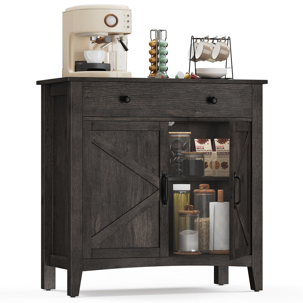 VASAGLE LIRY Collection - Buffet Cabinet, Coffee Bar Cabinet with 2 Drawers, Adjustable Shelves, Sideboard Storage with Cable Holes, Drawer Dividers, Rustic White and Honey Brown UBBK381W01