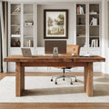 LITTLE TREE 63" Solid Wood Office Desk, Farmhouse Executive Computer Desk, Large Work Writing Table, Rustic Brown Home Office Workstaticon, Business Furniture