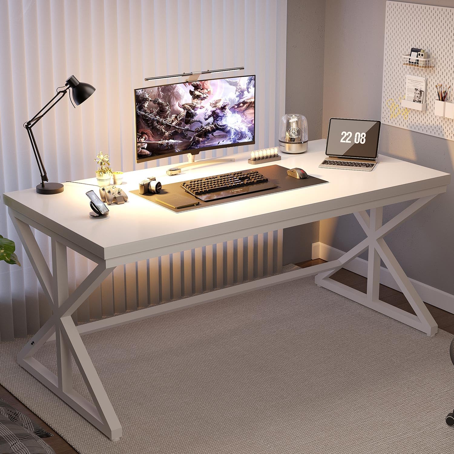 IBF Rustic Office Desk Table, Industrial Long Wood Computer Desk for Home Office, Modern Large Wide Simple Pc Gaming Workstation Executive Writing Desks Big Table for Work Study, Rustic Oak, 60 Inch