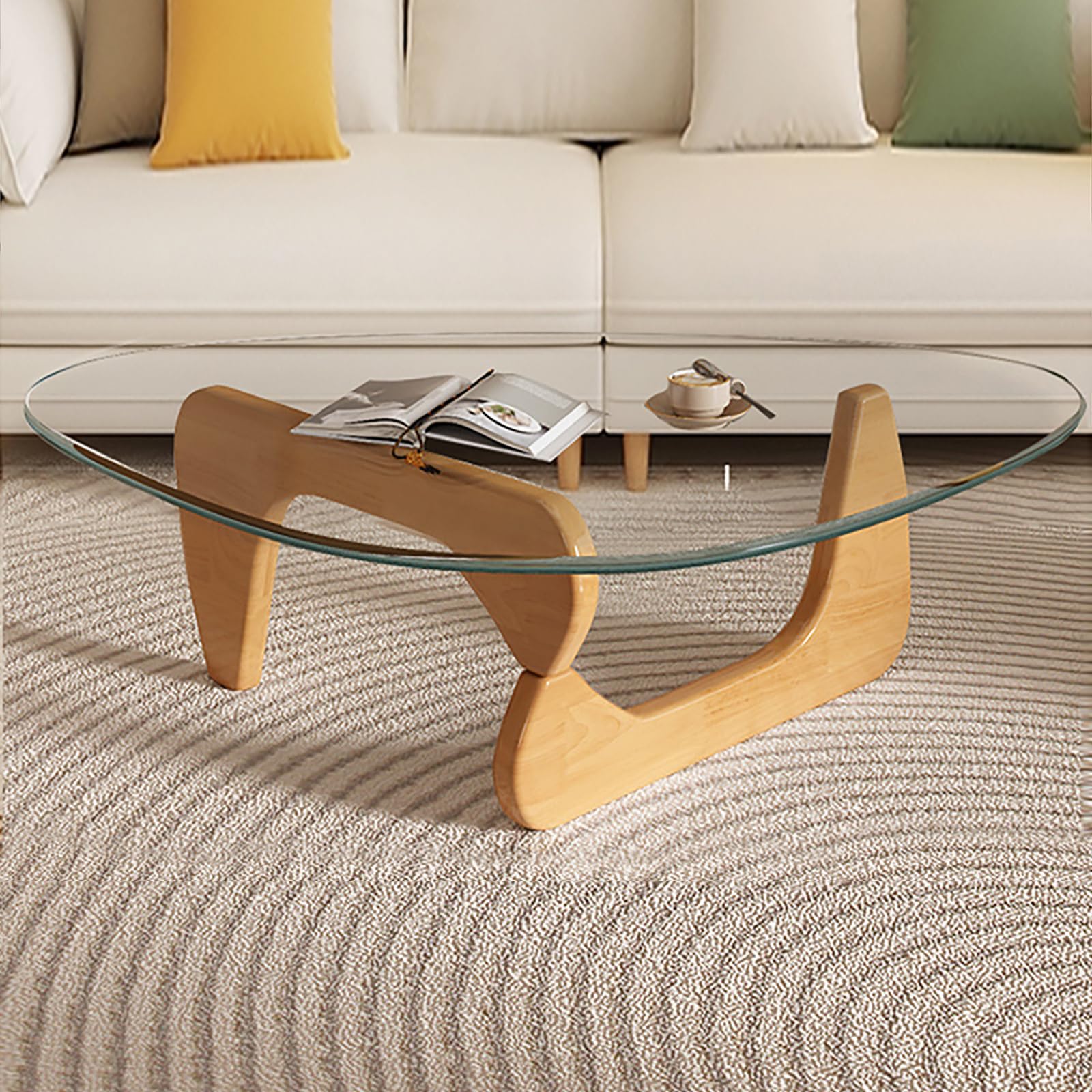 Modern Glass Coffee Table, Mid Century Small Coffee Table, Coffee Table for Living Room,Suitable for Bedroom Living Room Reception Office Tables (Walnut/Brown, Small)