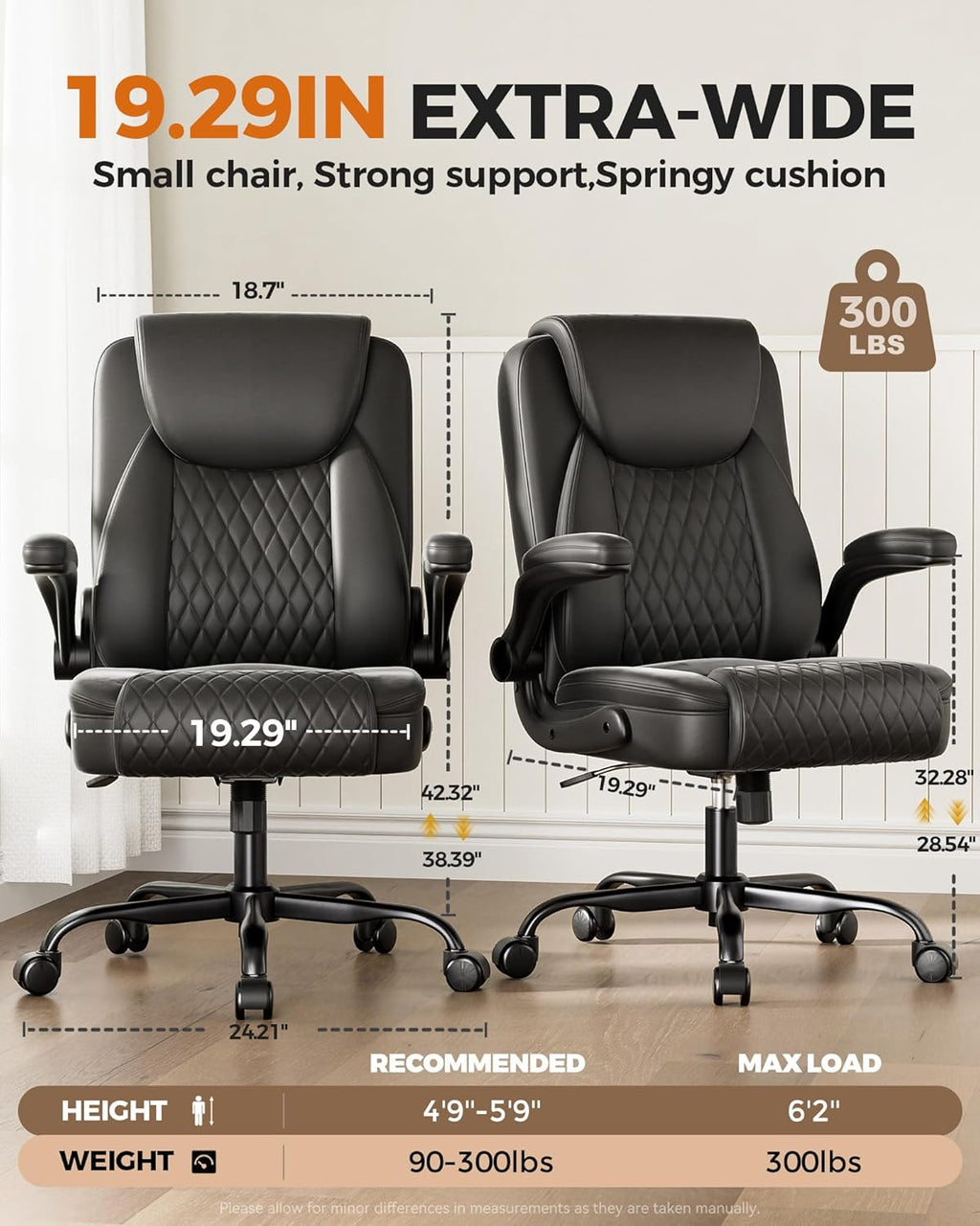 Mid-Back Leather Ergonomic Office Gaming Chair with Adjustable Armrests, Rolling Swivel Desk Chair for Short Adults