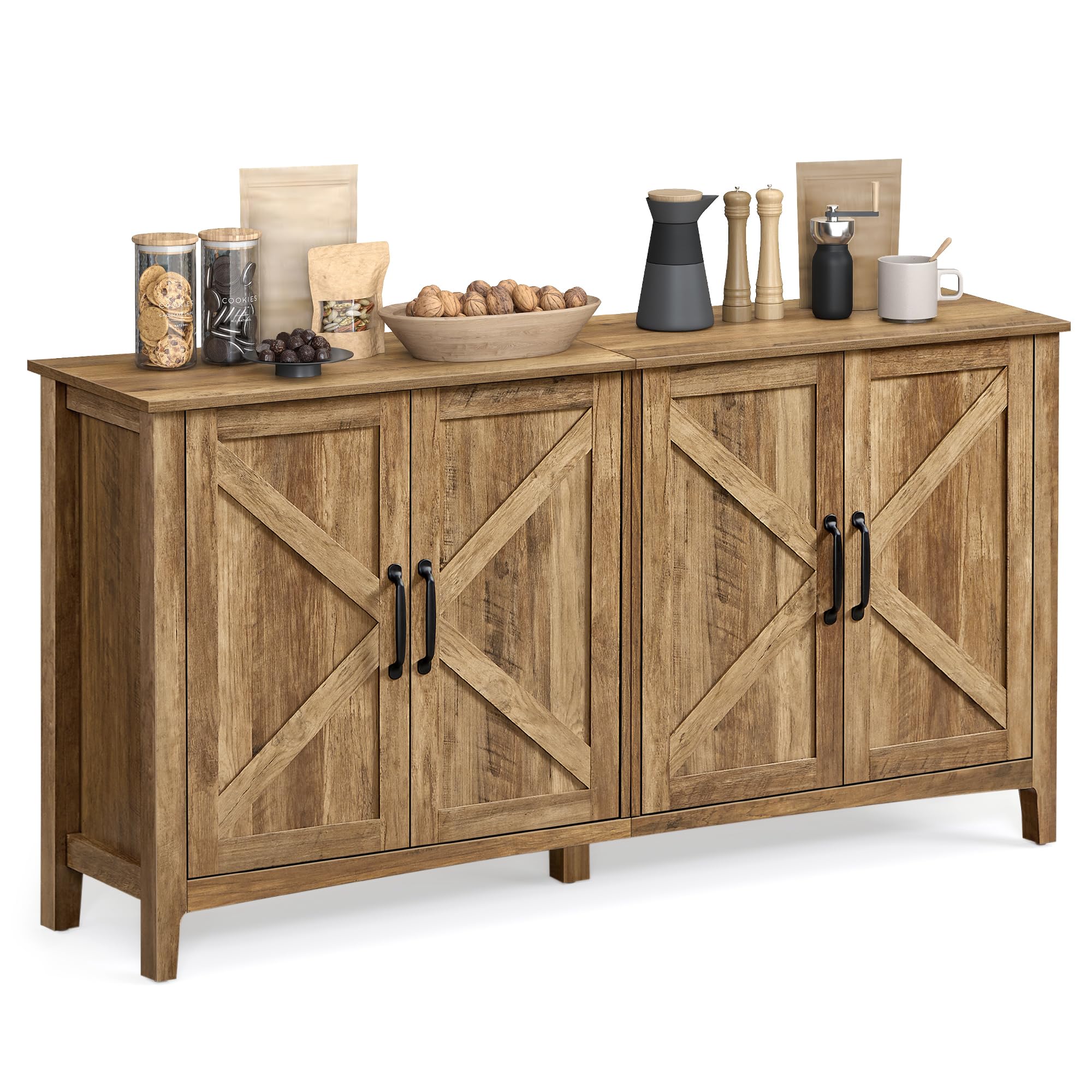 VASAGLE LIRY Collection - Buffet Cabinet, Coffee Bar Cabinet with 2 Drawers, Adjustable Shelves, Sideboard Storage with Cable Holes, Drawer Dividers, Rustic White and Honey Brown UBBK381W01
