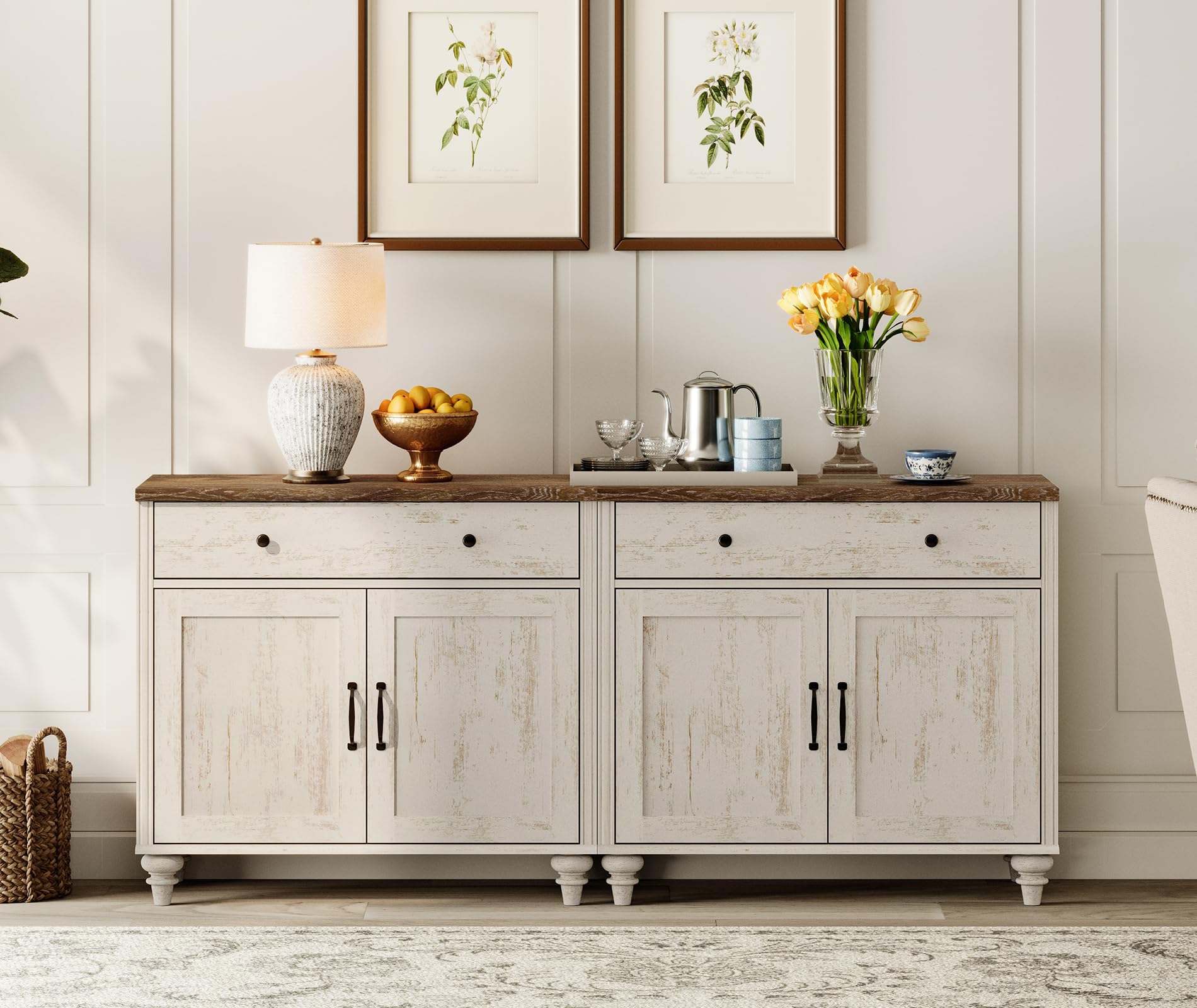 WAMAPT Buffet Cabinet with 4 Doors and 2 Drawers, Large Coffee Bar Table Wood Kitchen Storage Cabinets with Storage Cabinets, Modern Farmhouse Sideboard Credenza for Dining Room, Oak, 68 inch