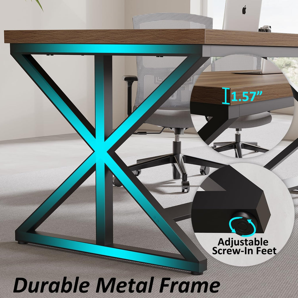 IBF Rustic Office Desk Table, Industrial Long Wood Computer Desk for Home Office, Modern Large Wide Simple Pc Gaming Workstation Executive Writing Desks Big Table for Work Study, Rustic Oak, 60 Inch