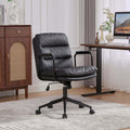 【Mid Back Office Chair】 Ergonomic PU Leather Desk Chair with 40° Recline, Adjustable Height Swivel Computer Chair with Padded Armrests and Wheels, Task Chair for Home Office (Brown)